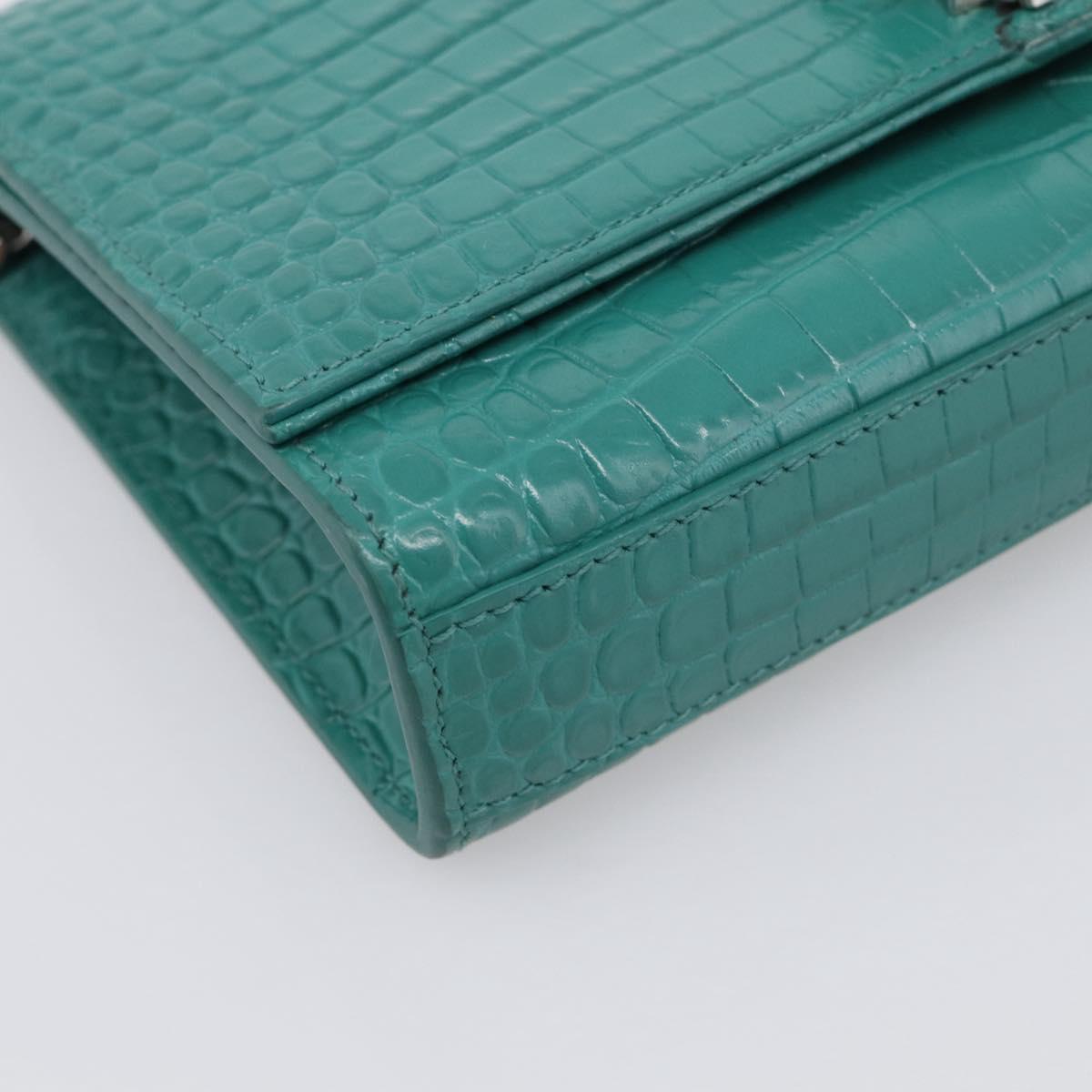 Saint Laurent Kate Chain Bag Leather Croco-Embossed Green Silver Auth 210206M