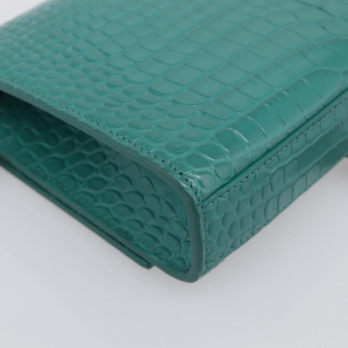Saint Laurent Kate Chain Bag Leather Croco-Embossed Green Silver Auth 210206M