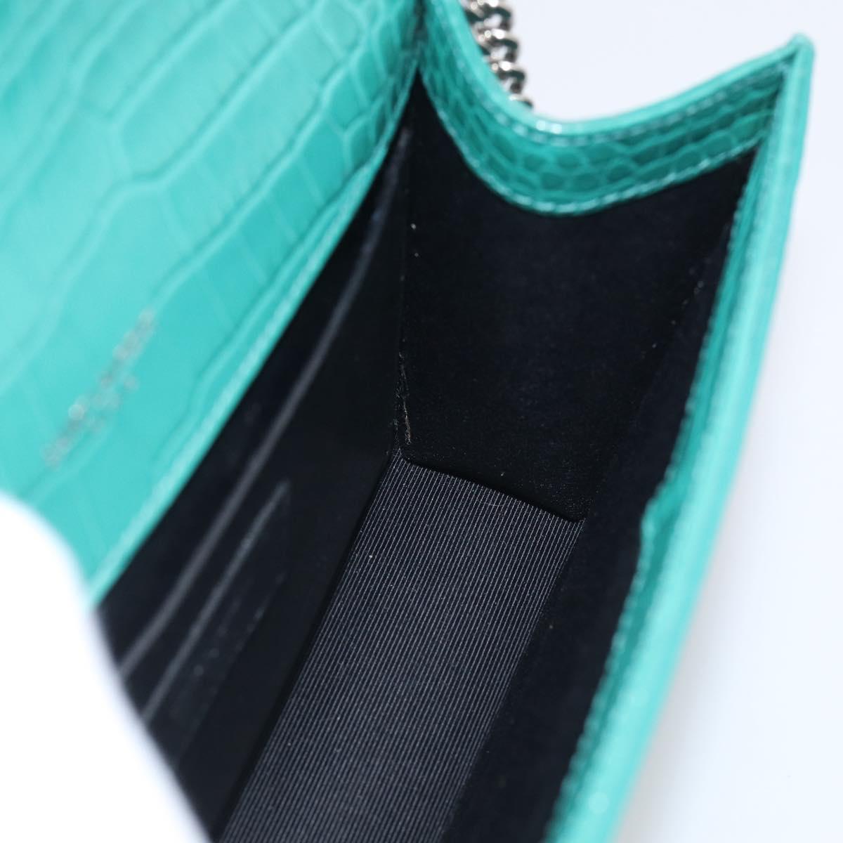 Saint Laurent Kate Chain Bag Leather Croco-Embossed Green Silver Auth 210206M