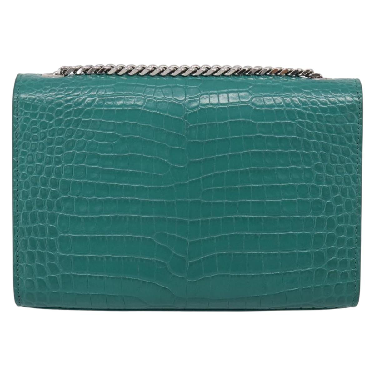 Saint Laurent Kate Chain Bag Leather Croco-Embossed Green Silver Auth 210206M