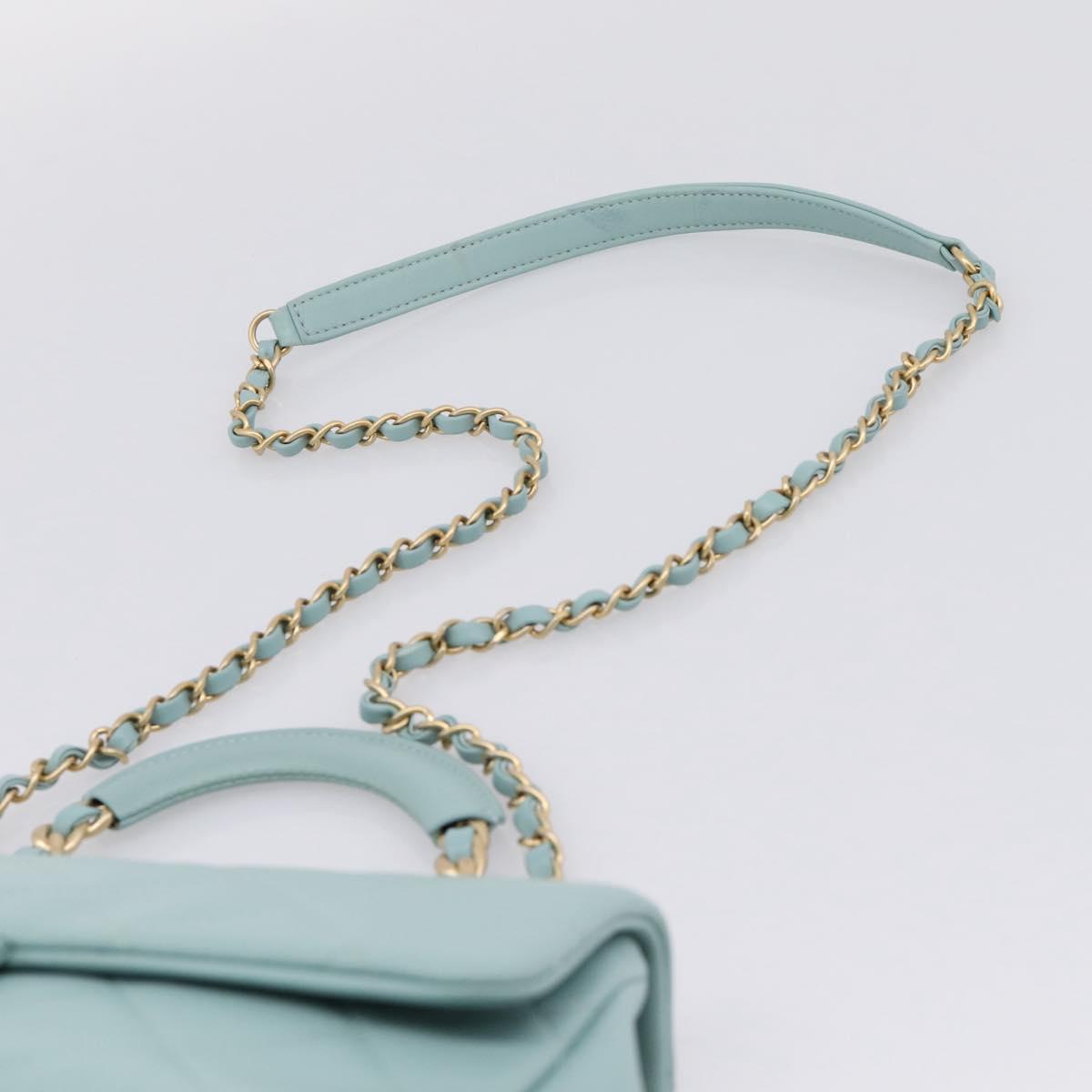 CHANEL Matelasse Chain Bag Lamb Skin 2way Light Blue Gold CC Auth 210207SAM