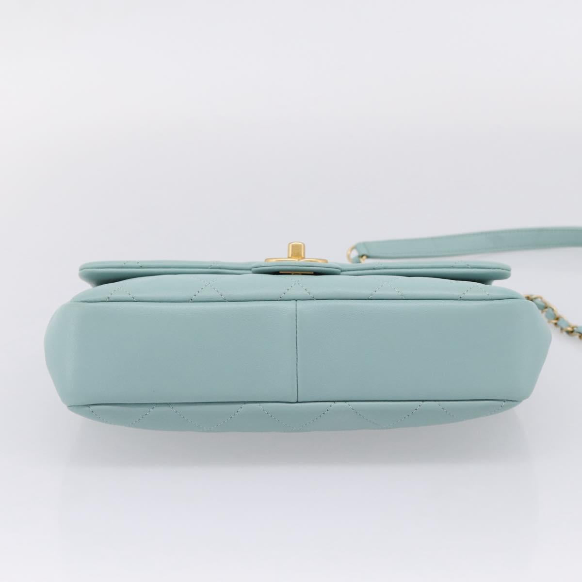 CHANEL Matelasse Chain Bag Lamb Skin 2way Light Blue Gold CC Auth 210207SAM