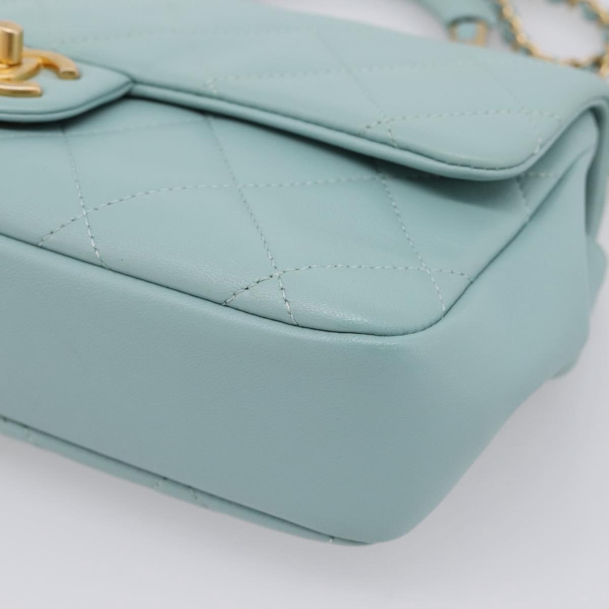 CHANEL Matelasse Chain Bag Lamb Skin 2way Light Blue Gold CC Auth 210207SAM