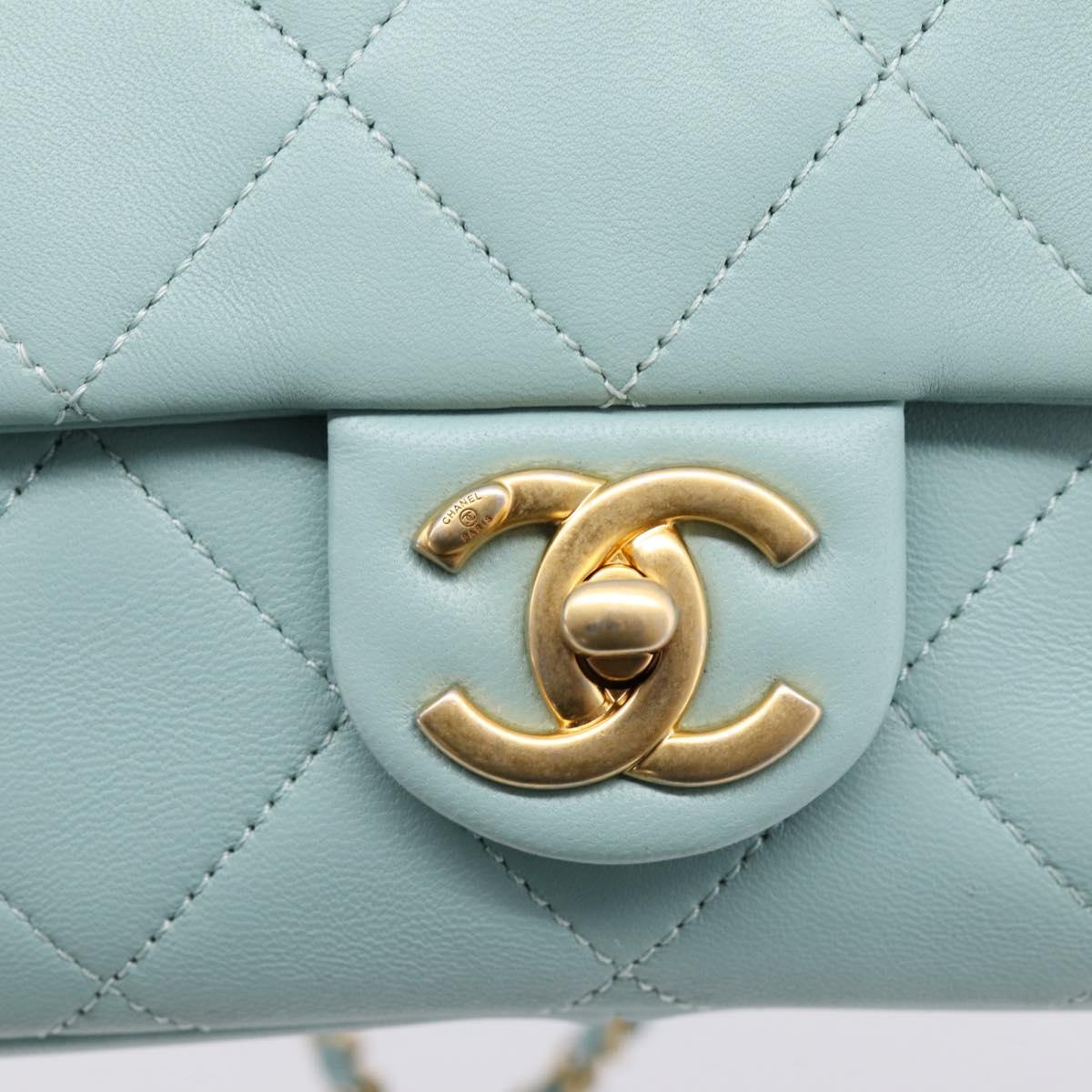 CHANEL Matelasse Chain Bag Lamb Skin 2way Light Blue Gold CC Auth 210207SAM
