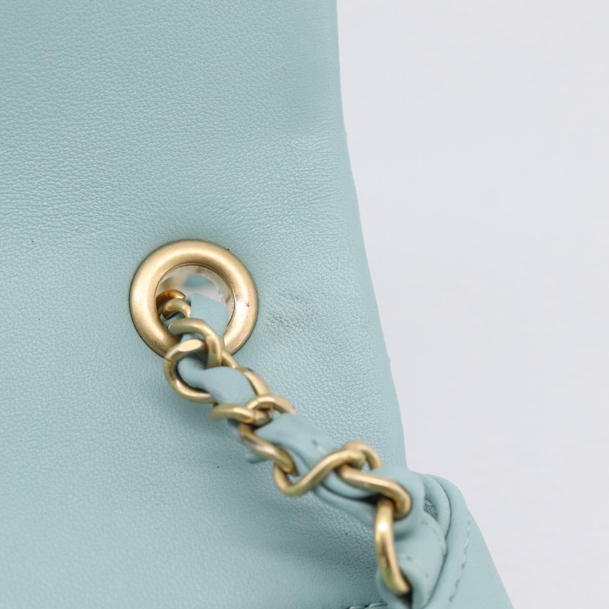 CHANEL Matelasse Chain Bag Lamb Skin 2way Light Blue Gold CC Auth 210207SAM