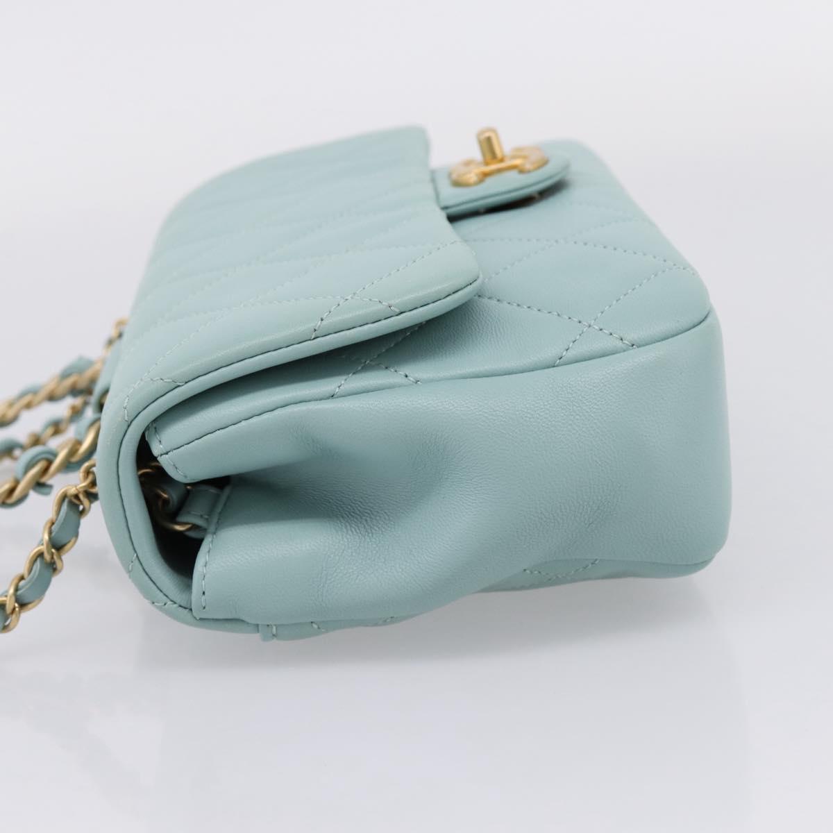 CHANEL Matelasse Chain Bag Lamb Skin 2way Light Blue Gold CC Auth 210207SAM