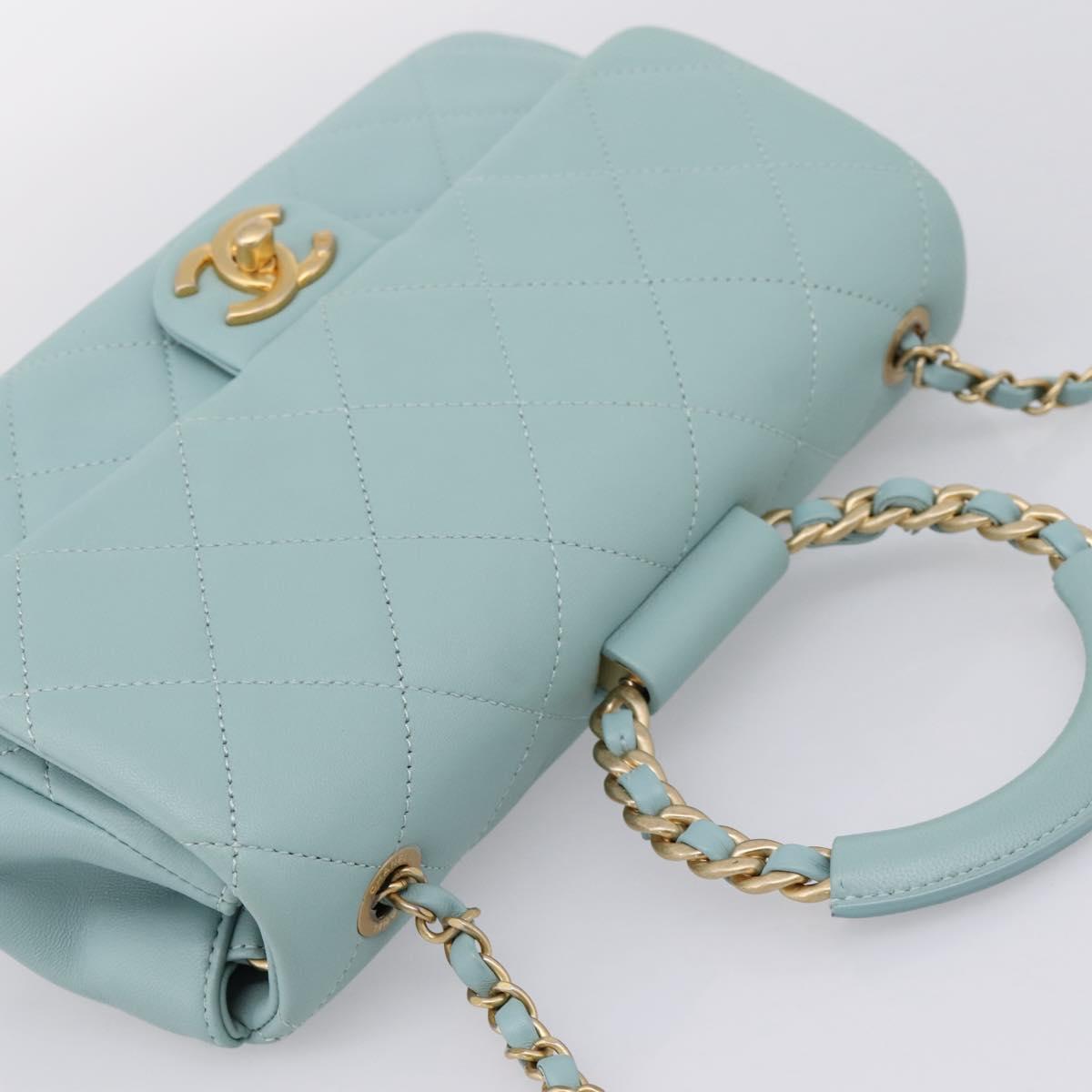 CHANEL Matelasse Chain Bag Lamb Skin 2way Light Blue Gold CC Auth 210207SAM