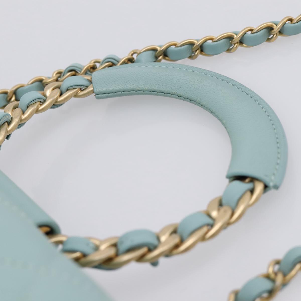 CHANEL Matelasse Chain Bag Lamb Skin 2way Light Blue Gold CC Auth 210207SAM