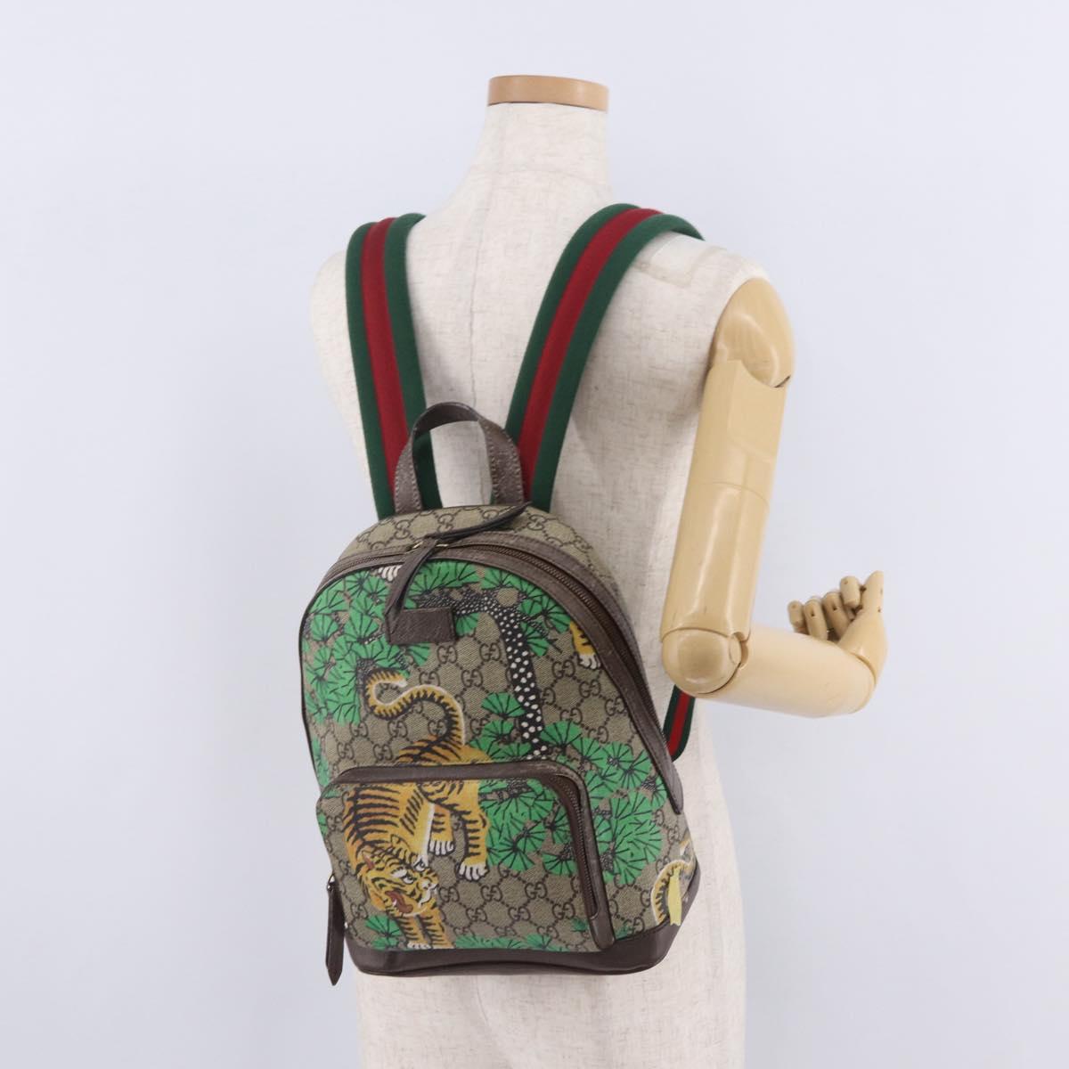 GUCCI GG Supreme Web Sherry Line Backpack PVC Beige Gold 427042 Auth 210218A