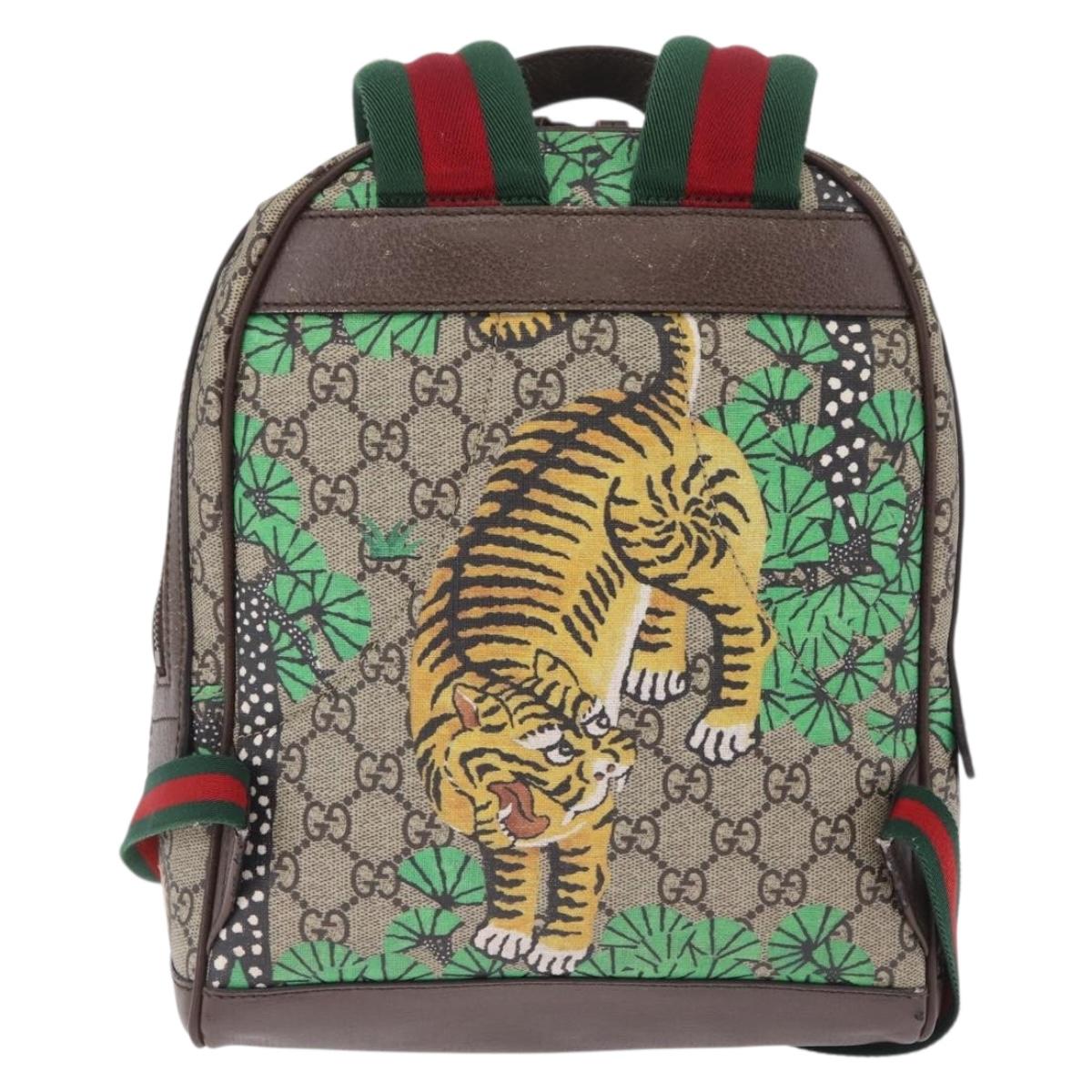 GUCCI GG Supreme Web Sherry Line Backpack PVC Beige Gold 427042 Auth 210218A