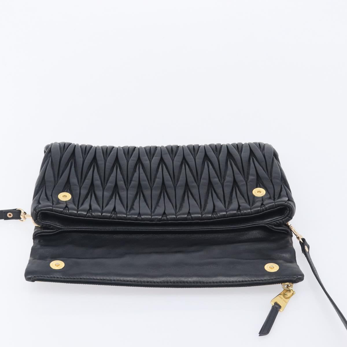 Miu Miu Matelasse Shoulder Bag Leather Black Gold Auth 210219V