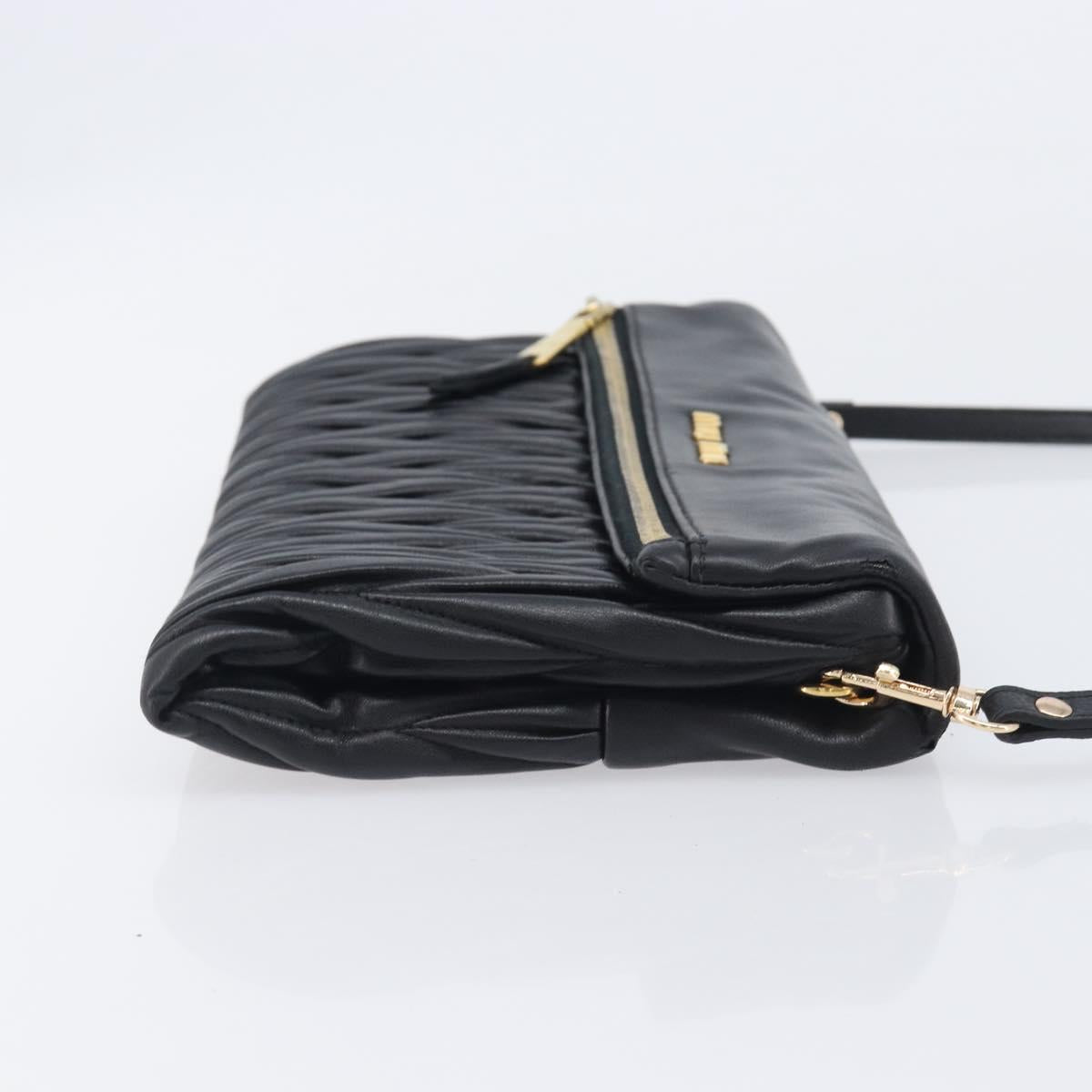 Miu Miu Matelasse Shoulder Bag Leather Black Gold Auth 210219V