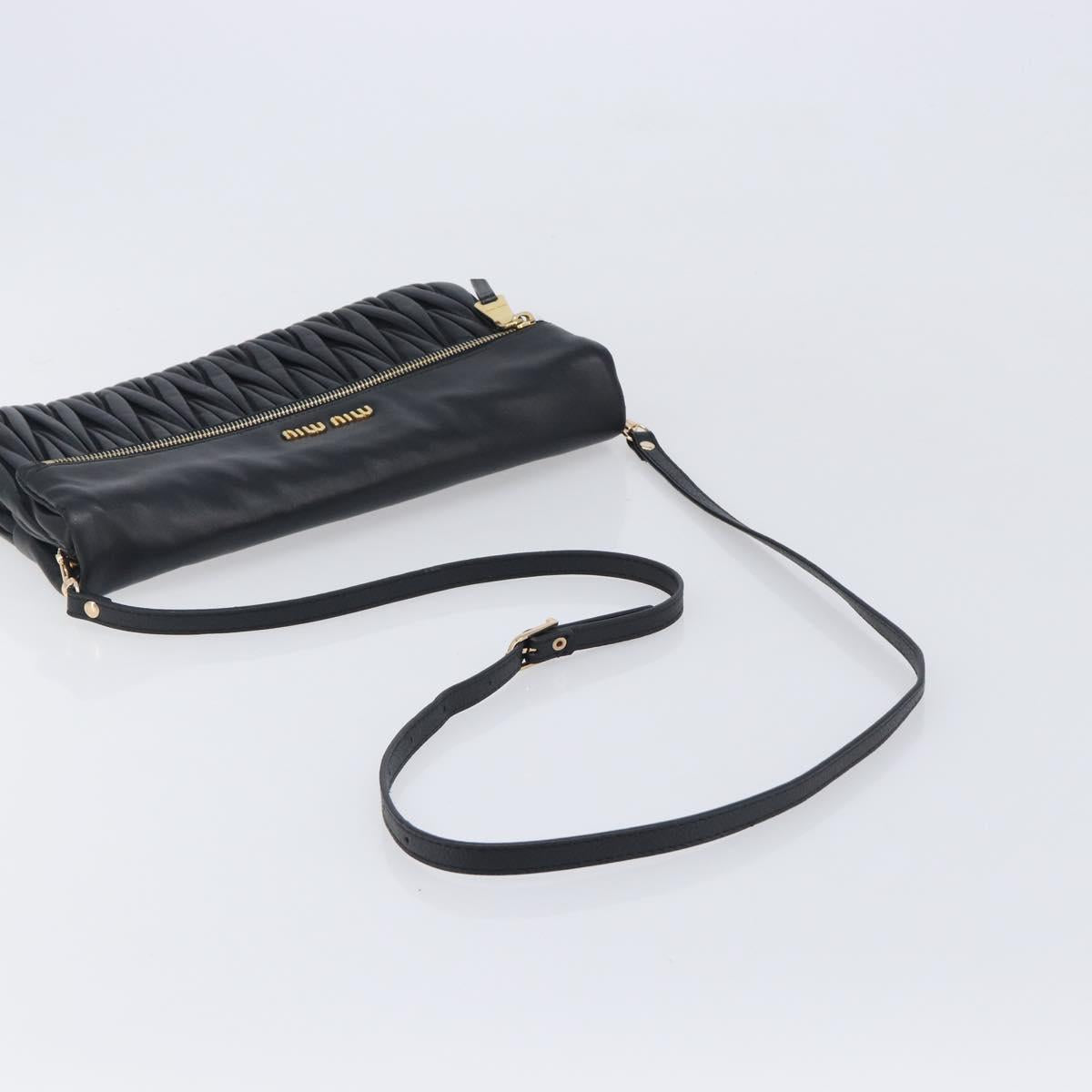 Miu Miu Matelasse Shoulder Bag Leather Black Gold Auth 210219V