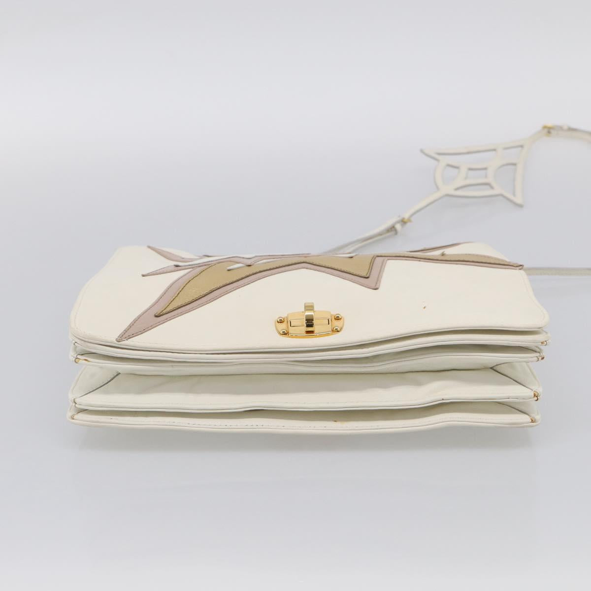 Miu Miu Shoulder Bag Leather White Gold Auth 210222A