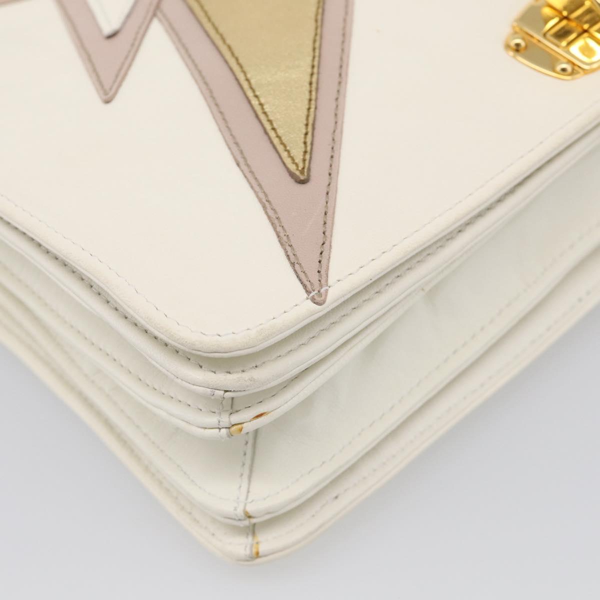 Miu Miu Shoulder Bag Leather White Gold Auth 210222A