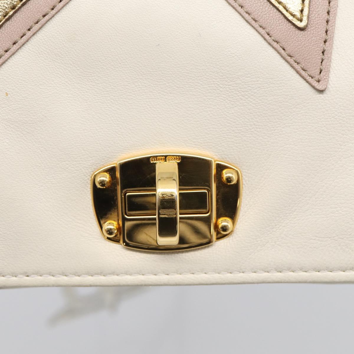 Miu Miu Shoulder Bag Leather White Gold Auth 210222A