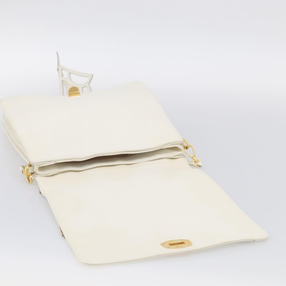 Miu Miu Shoulder Bag Leather White Gold Auth 210222A