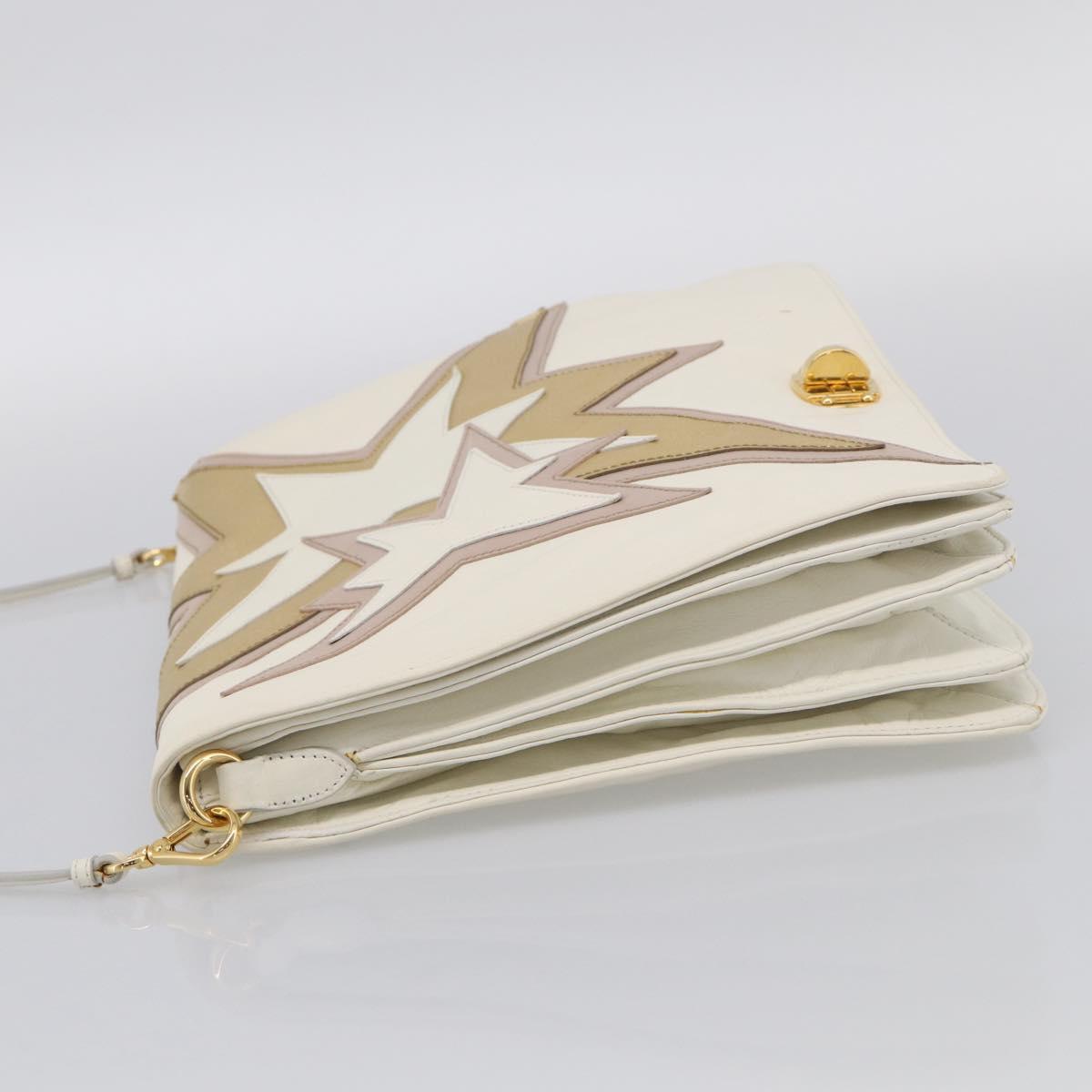 Miu Miu Shoulder Bag Leather White Gold Auth 210222A