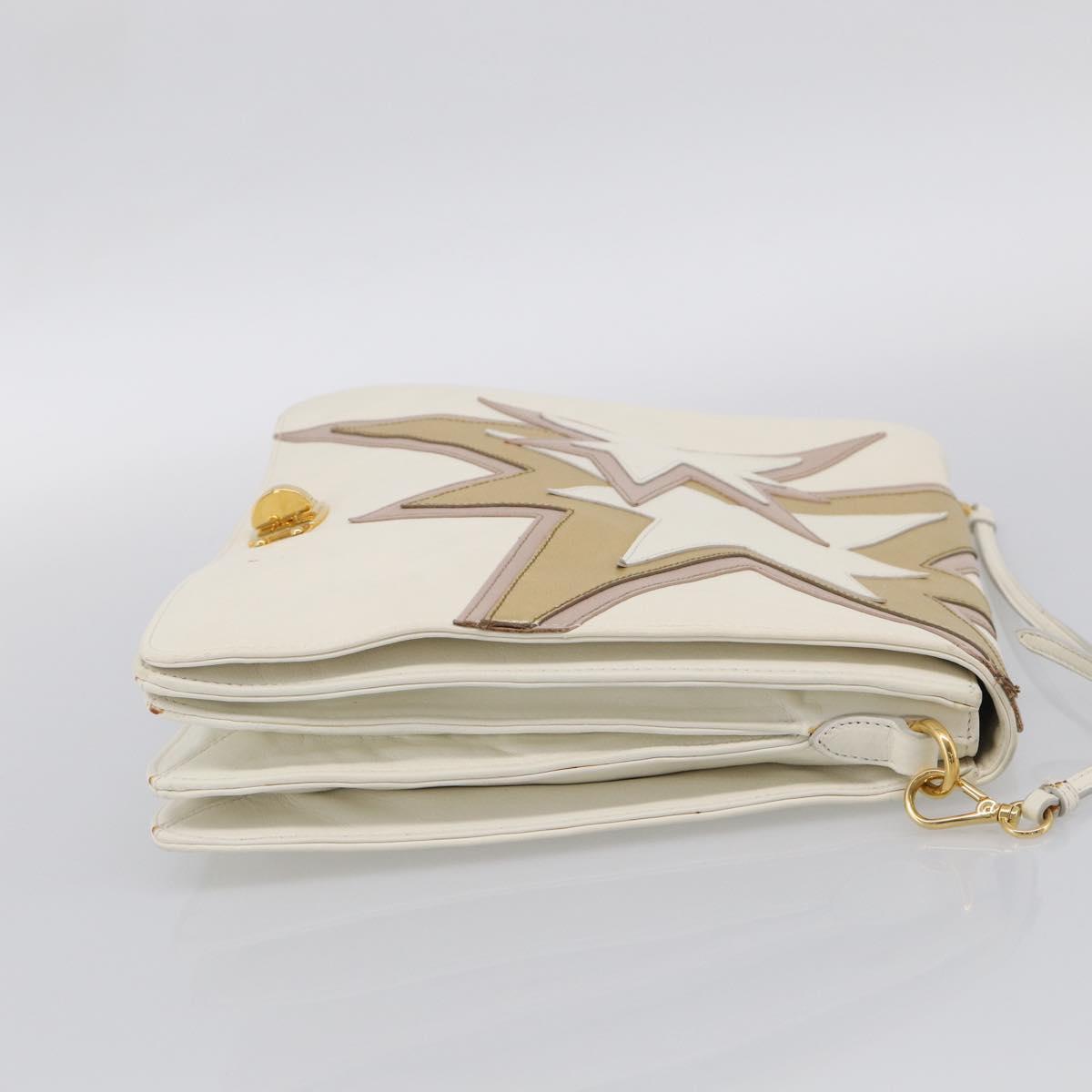 Miu Miu Shoulder Bag Leather White Gold Auth 210222A