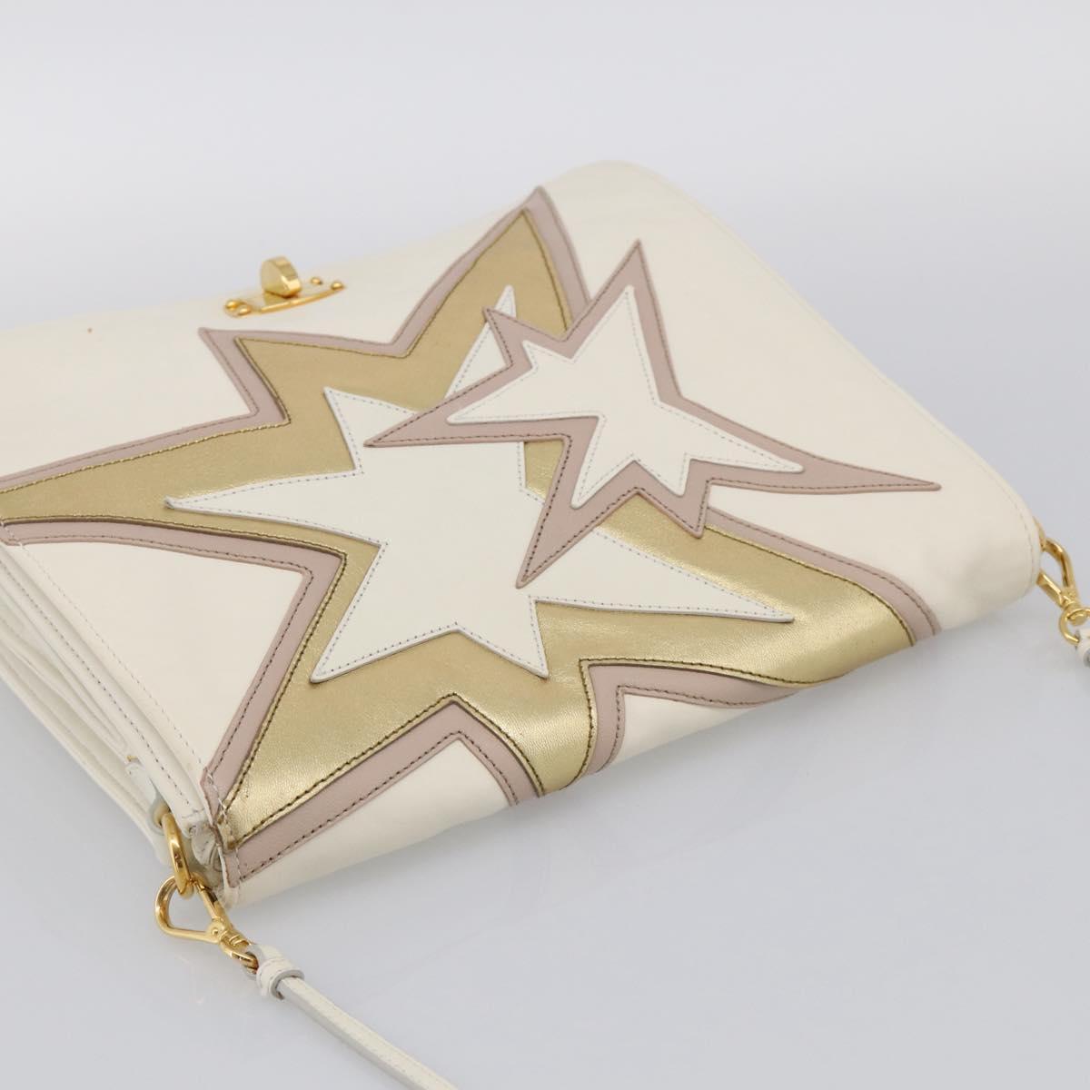 Miu Miu Shoulder Bag Leather White Gold Auth 210222A