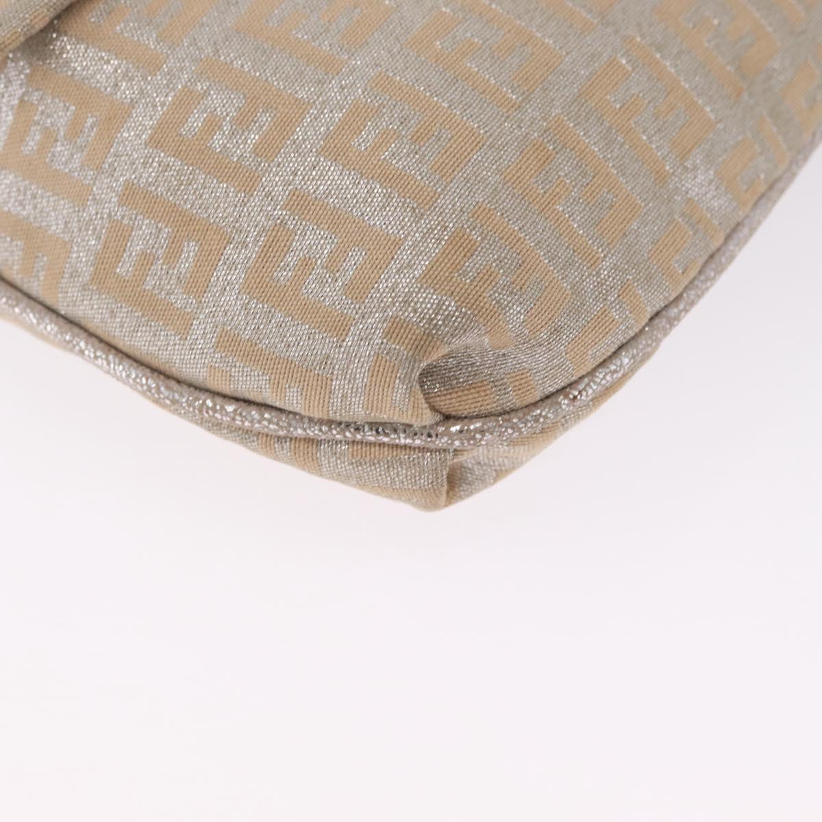 FENDI Zucchino Canvas Mamma Baguette Shoulder Bag Silver Gold Auth 210223