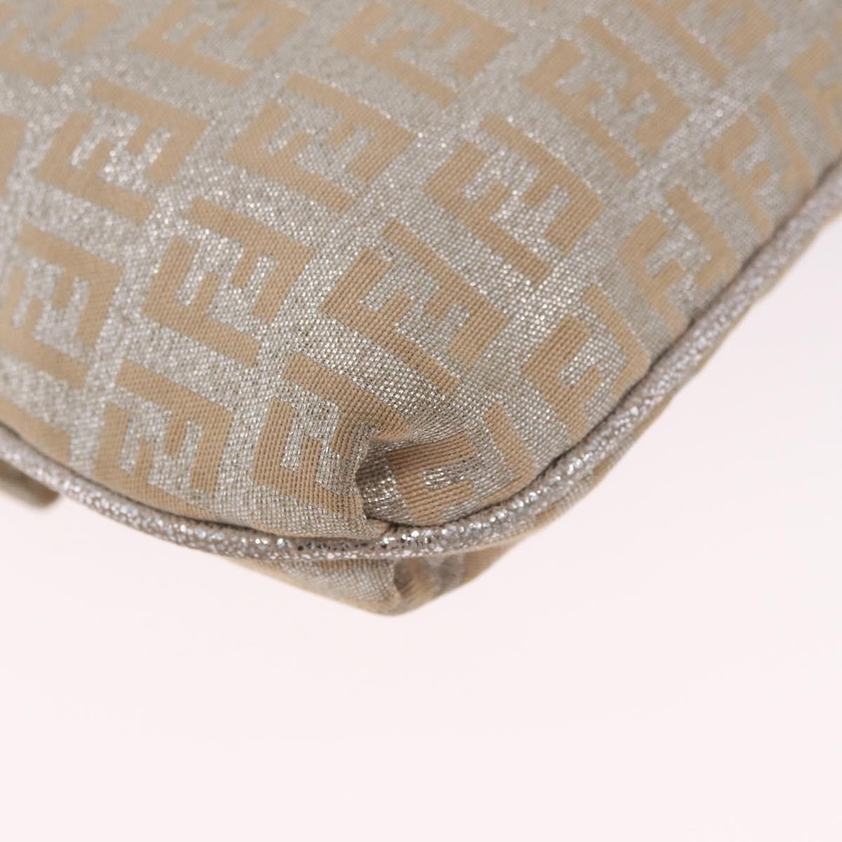 FENDI Zucchino Canvas Mamma Baguette Shoulder Bag Silver Gold Auth 210223
