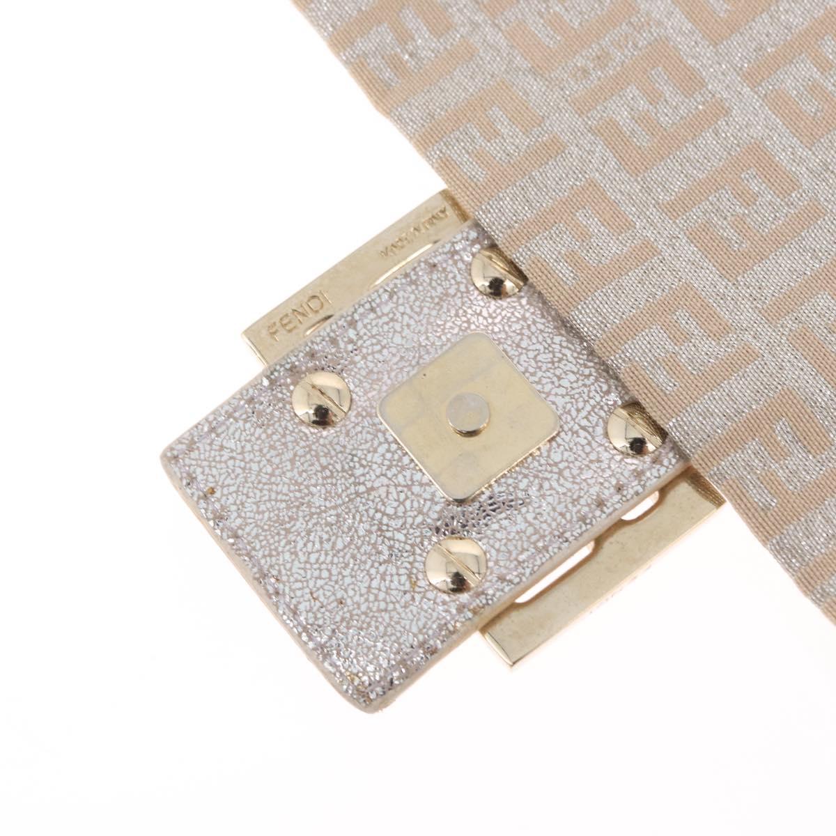 FENDI Zucchino Canvas Mamma Baguette Shoulder Bag Silver Gold Auth 210223