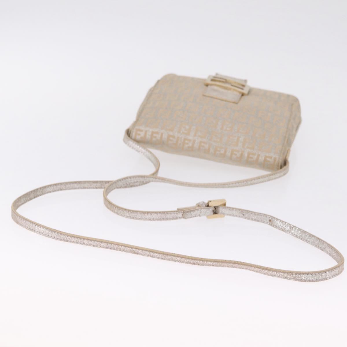 FENDI Zucchino Canvas Mamma Baguette Shoulder Bag Silver Gold Auth 210223