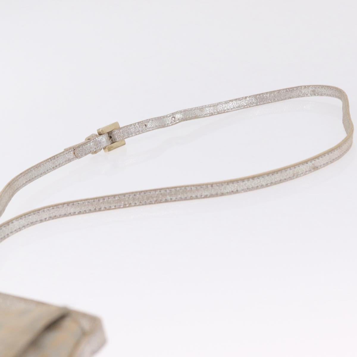 FENDI Zucchino Canvas Mamma Baguette Shoulder Bag Silver Gold Auth 210223