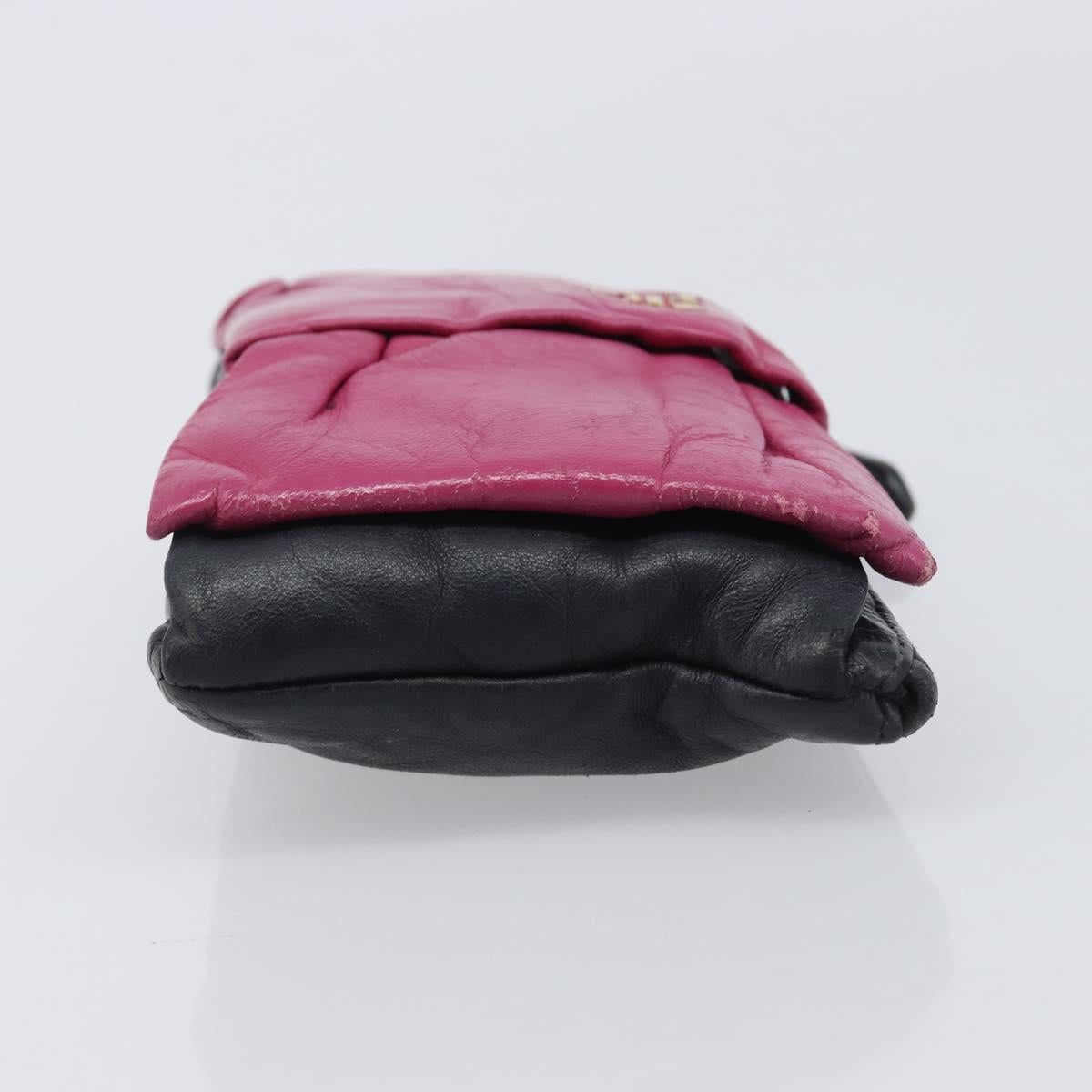 PRADA Ribbon Pouch Leather Black Gold Auth 210226
