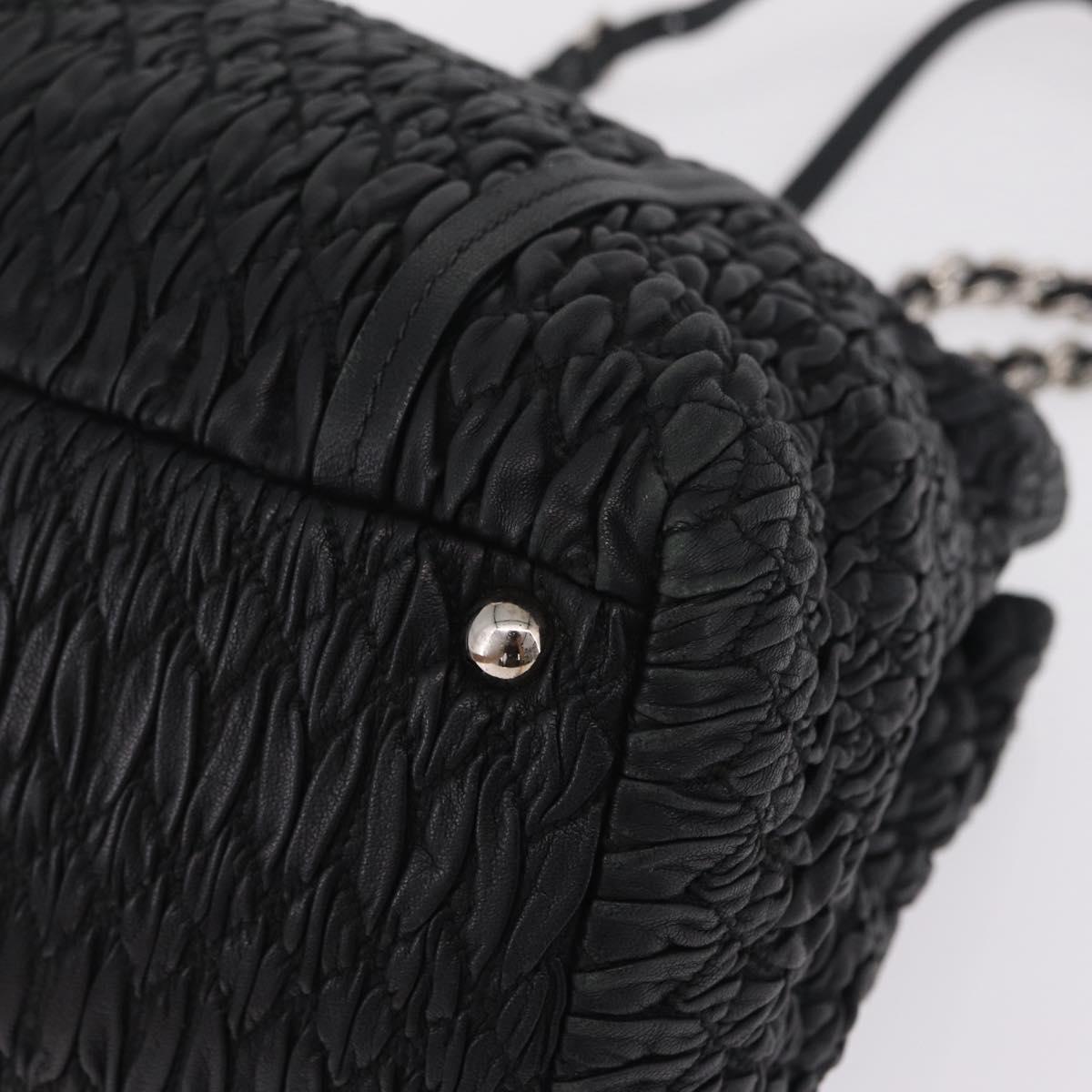 Miu Miu Matelasse Chain Shoulder Bag Leather Black Silver Auth 210230A