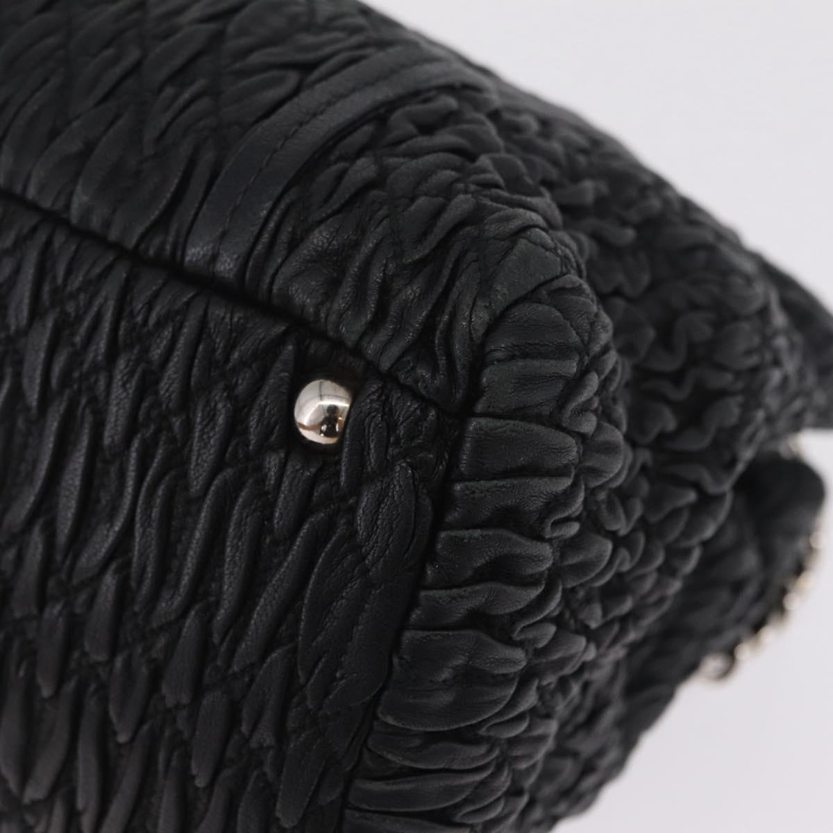 Miu Miu Matelasse Chain Shoulder Bag Leather Black Silver Auth 210230A