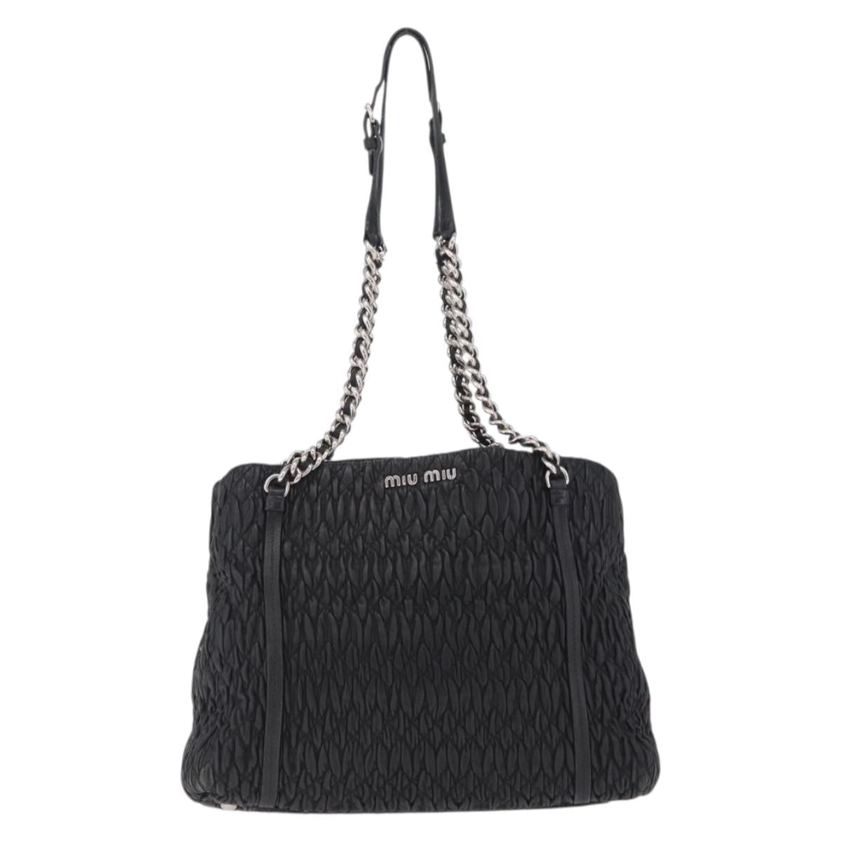 Miu Miu Matelasse Chain Shoulder Bag Leather Black Silver Auth 210230A