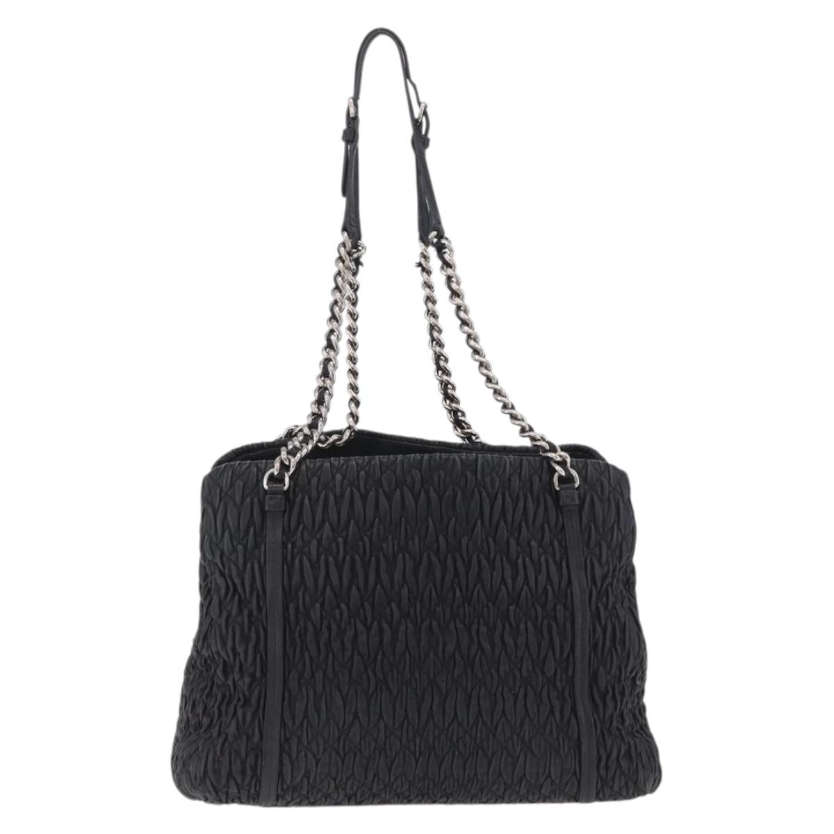 Miu Miu Matelasse Chain Shoulder Bag Leather Black Silver Auth 210230A