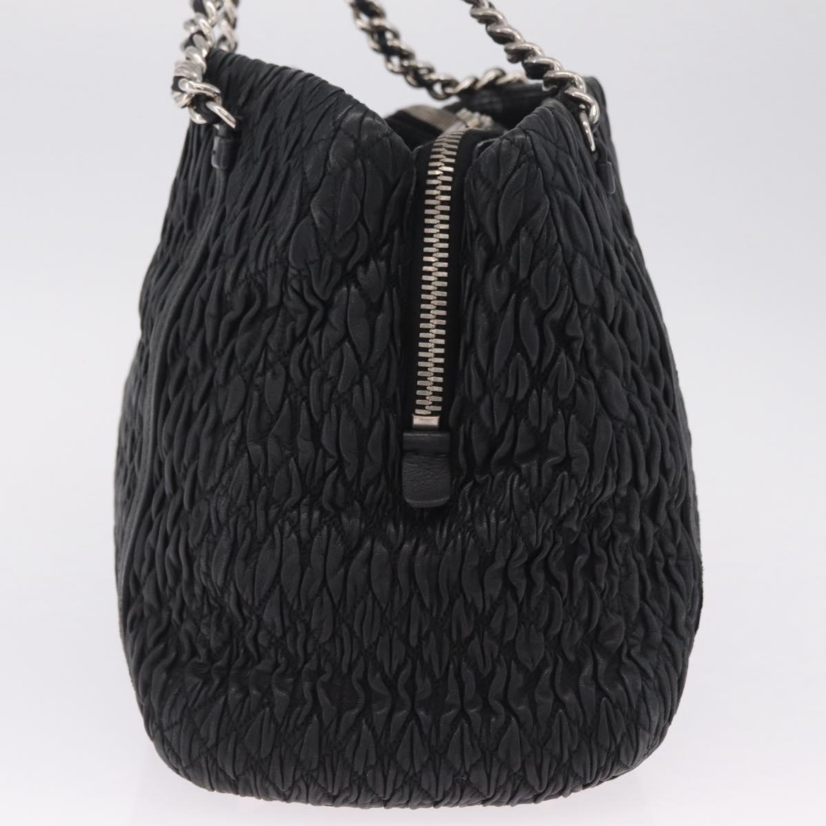 Miu Miu Matelasse Chain Shoulder Bag Leather Black Silver Auth 210230A