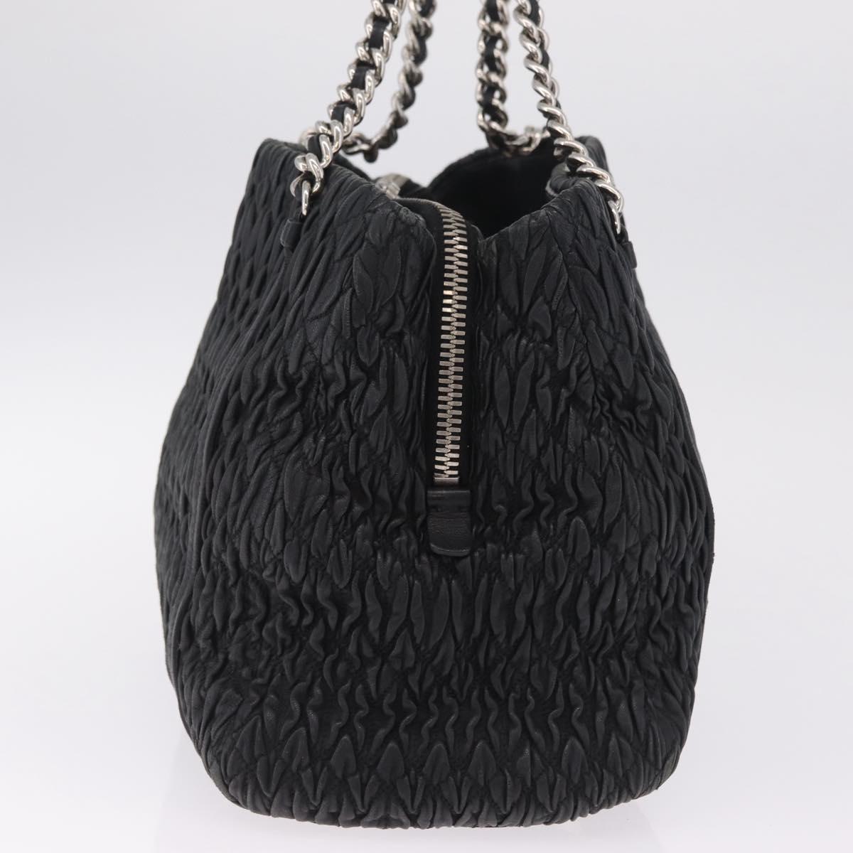 Miu Miu Matelasse Chain Shoulder Bag Leather Black Silver Auth 210230A