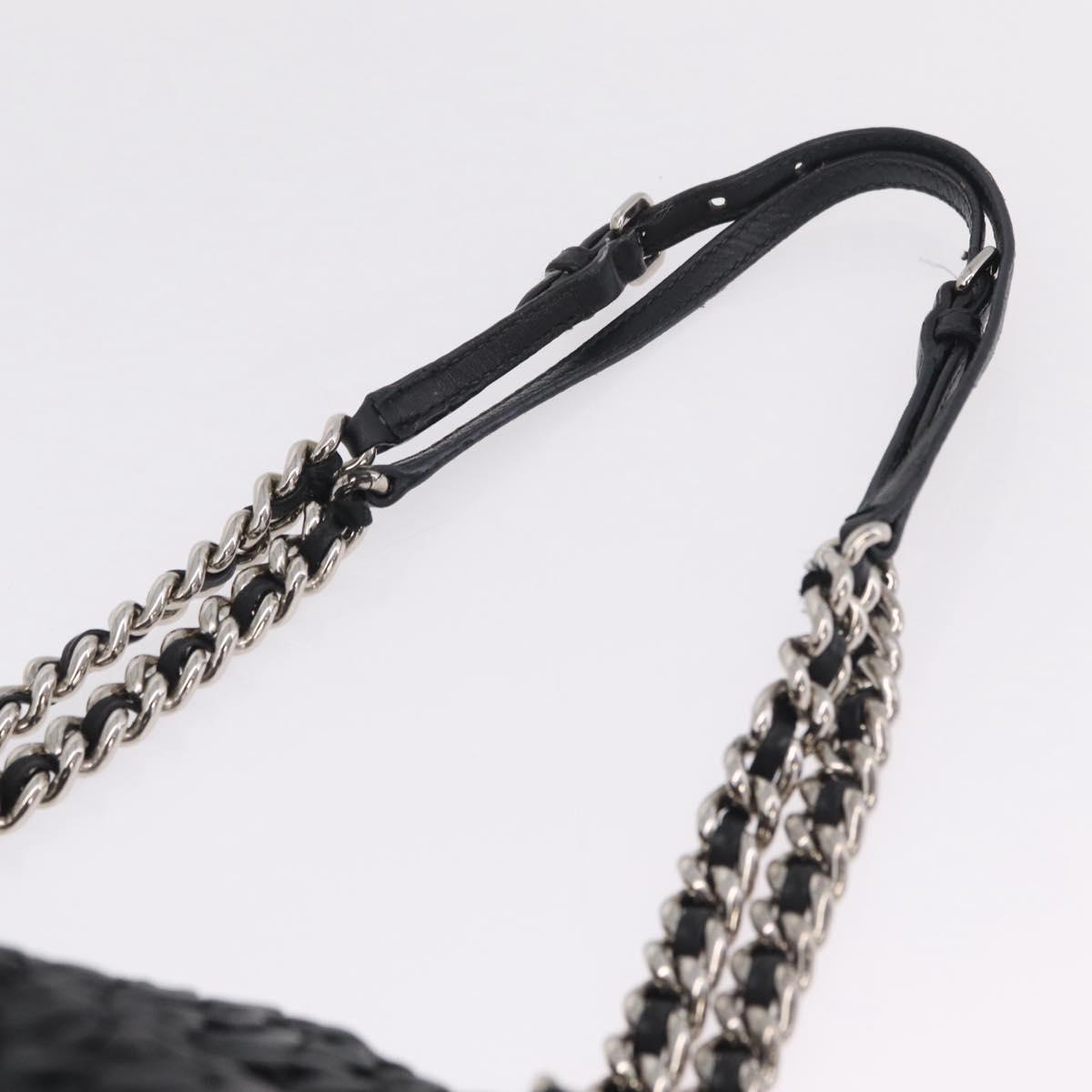 Miu Miu Matelasse Chain Shoulder Bag Leather Black Silver Auth 210230A