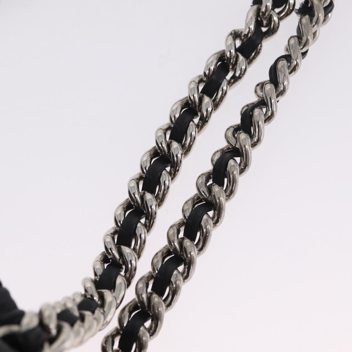 Miu Miu Matelasse Chain Shoulder Bag Leather Black Silver Auth 210230A
