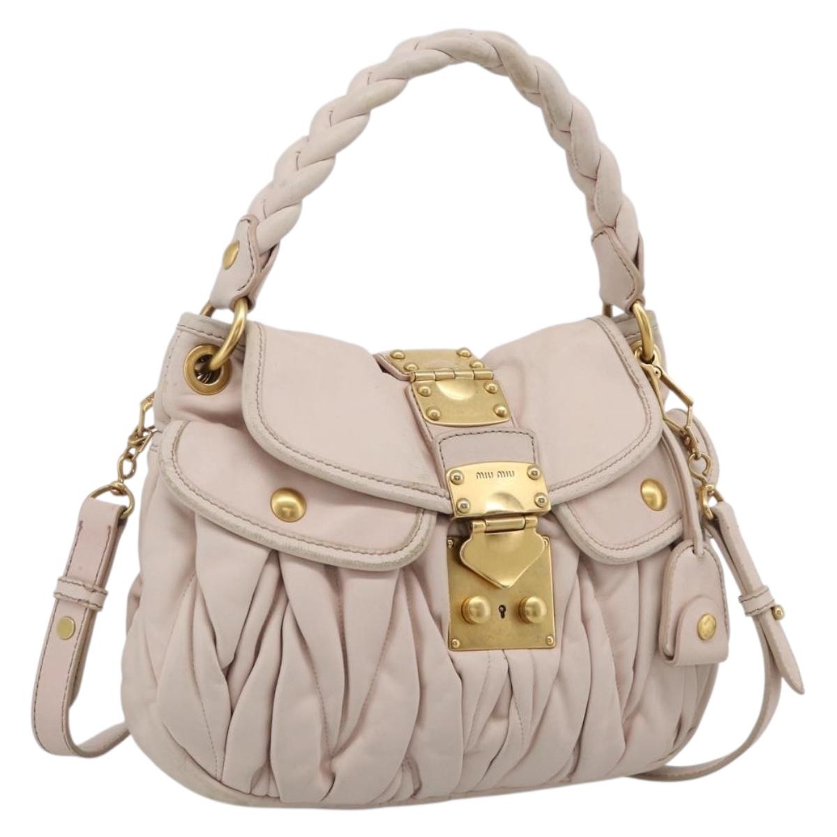 Miu Miu Matelasse Shoulder Bag Leather 2way Pink Gold Auth 210231
