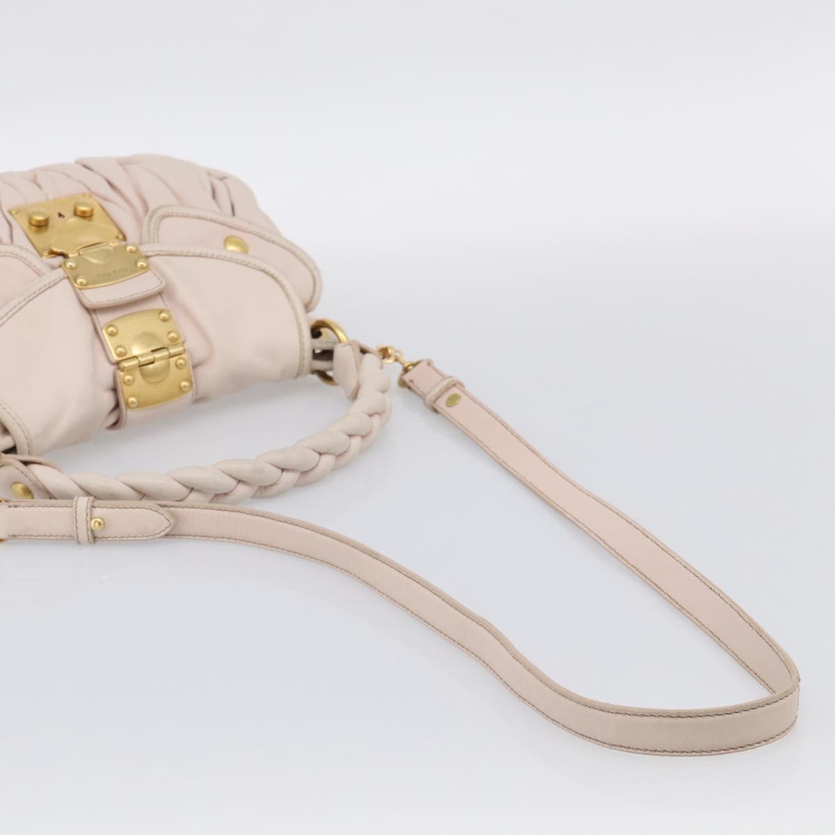 Miu Miu Matelasse Shoulder Bag Leather 2way Pink Gold Auth 210231