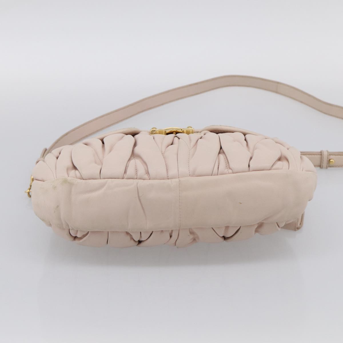 Miu Miu Matelasse Shoulder Bag Leather 2way Pink Gold Auth 210231