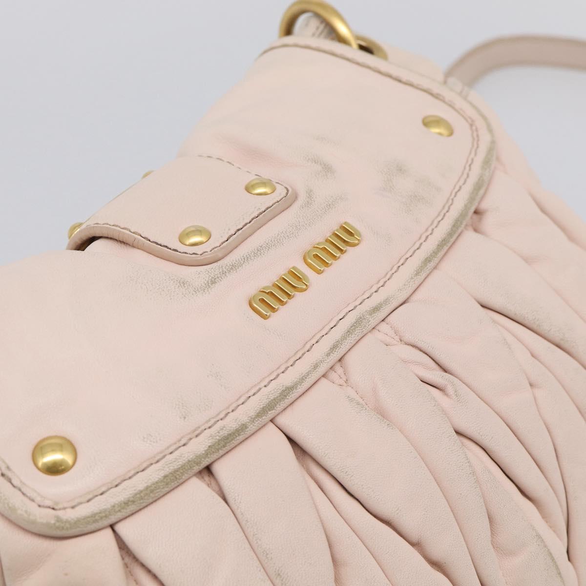 Miu Miu Matelasse Shoulder Bag Leather 2way Pink Gold Auth 210231