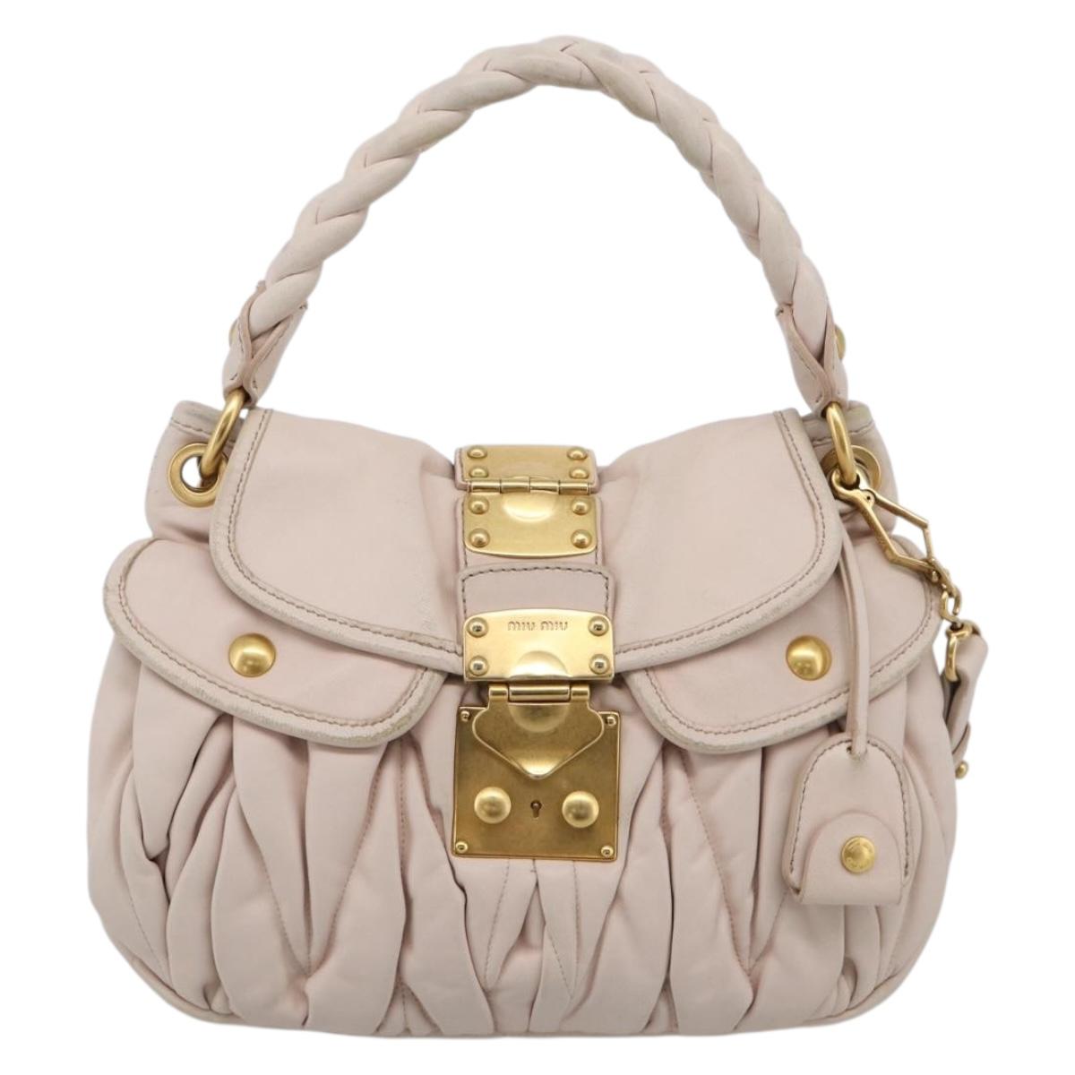Miu Miu Matelasse Shoulder Bag Leather 2way Pink Gold Auth 210231