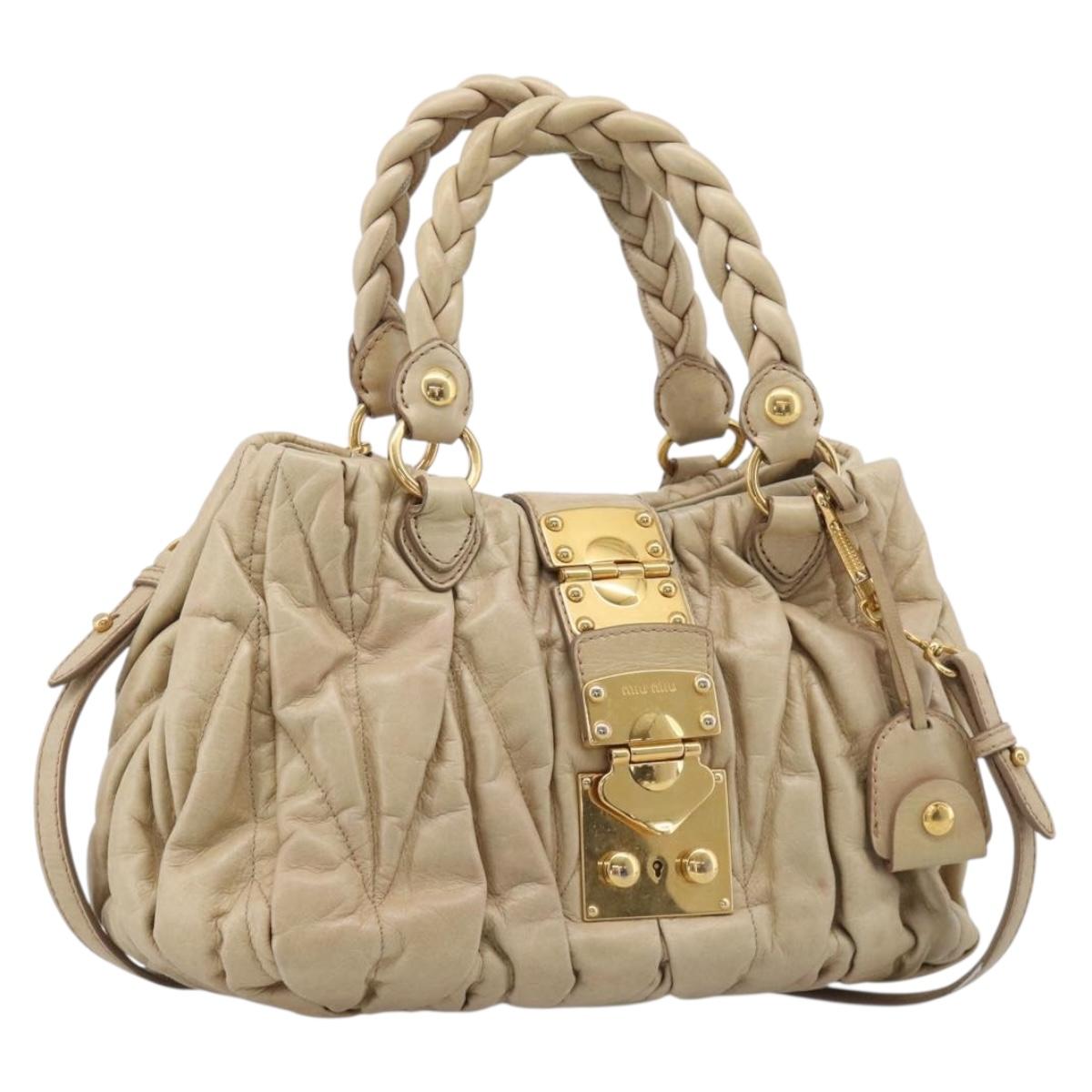 Miu Miu Matelasse Hand Bag Vitellolux 2way Beige Gold Auth 210233A