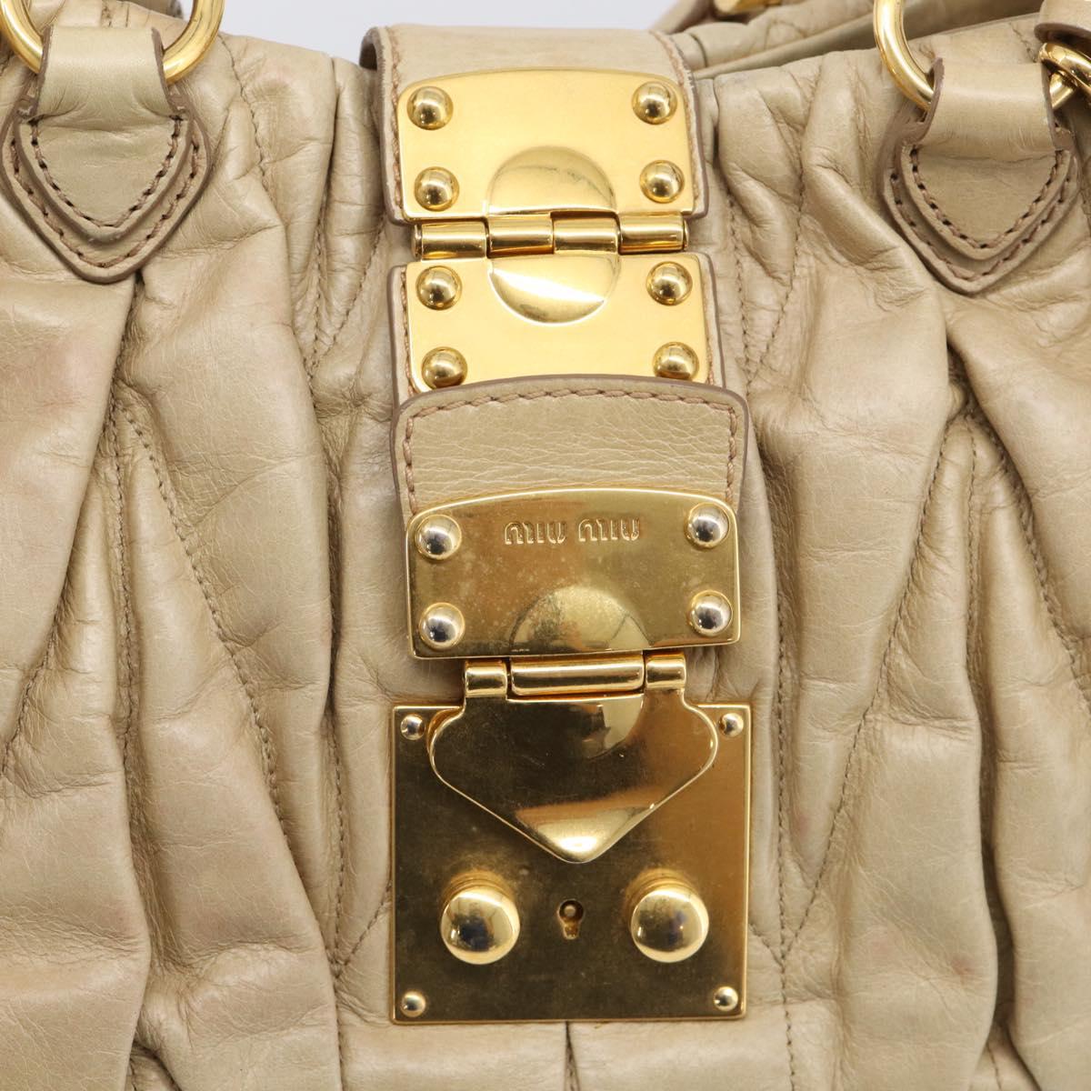 Miu Miu Matelasse Hand Bag Vitellolux 2way Beige Gold Auth 210233A