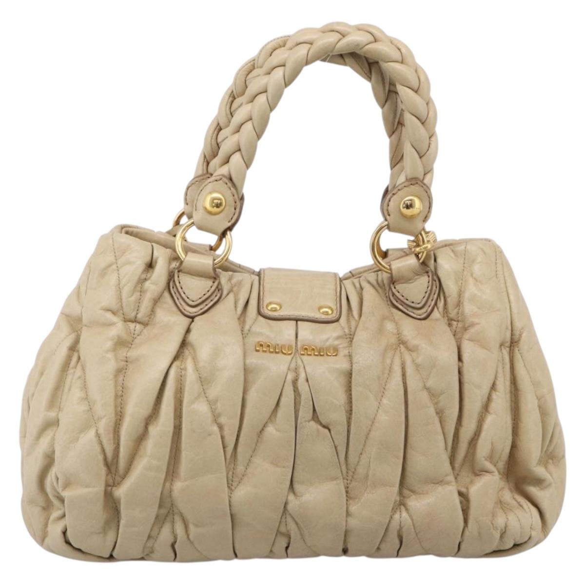 Miu Miu Matelasse Hand Bag Vitellolux 2way Beige Gold Auth 210233A