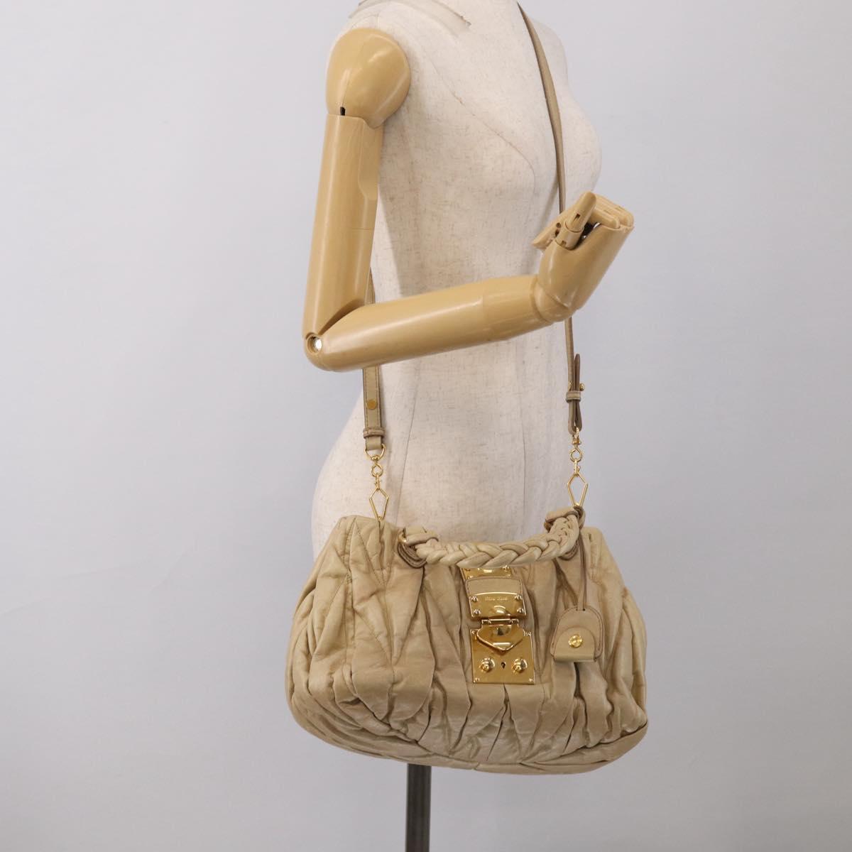 Miu Miu Matelasse Hand Bag Vitellolux 2way Beige Gold Auth 210233A