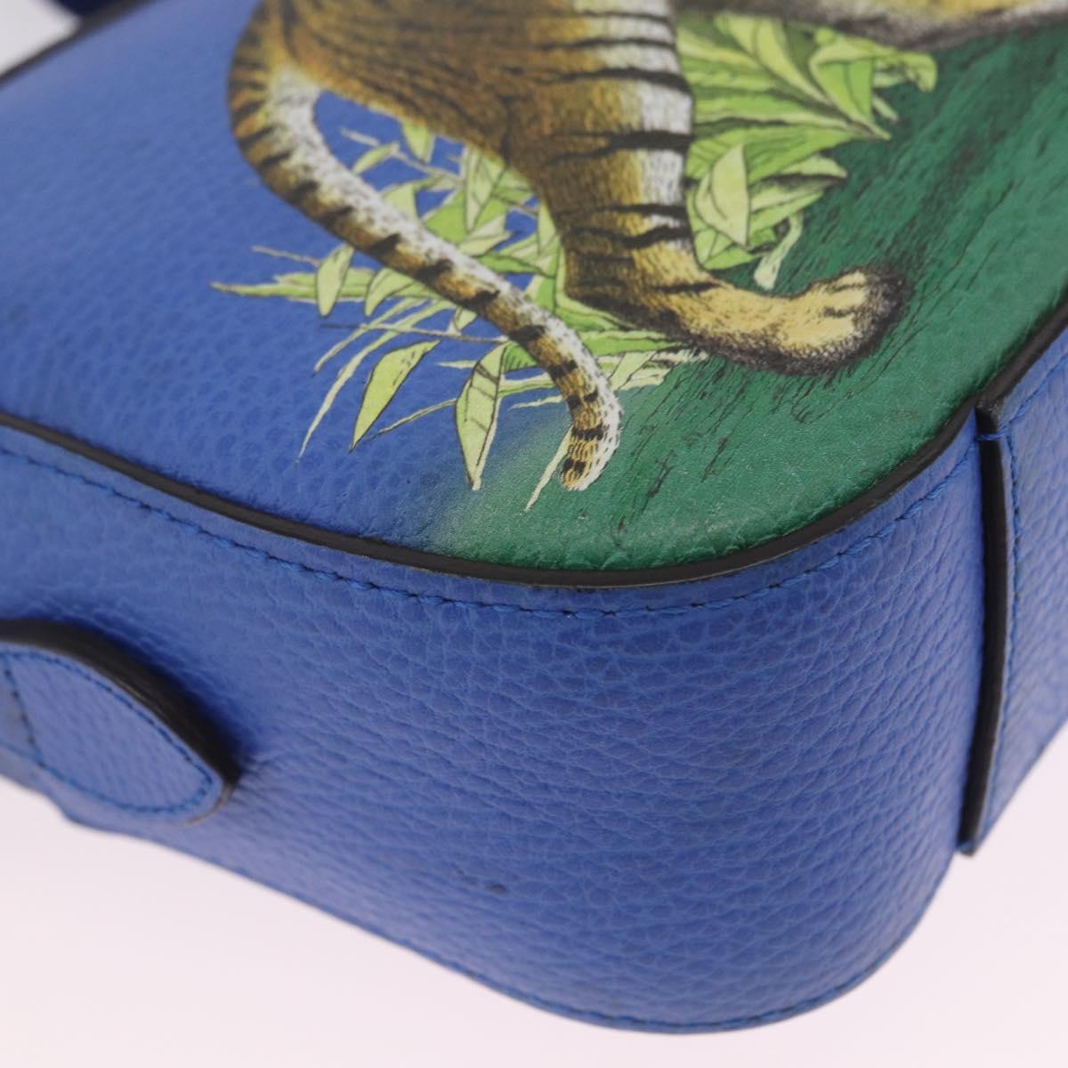 GUCCI Shoulder Bag Leather Blue Gold Auth 210234V