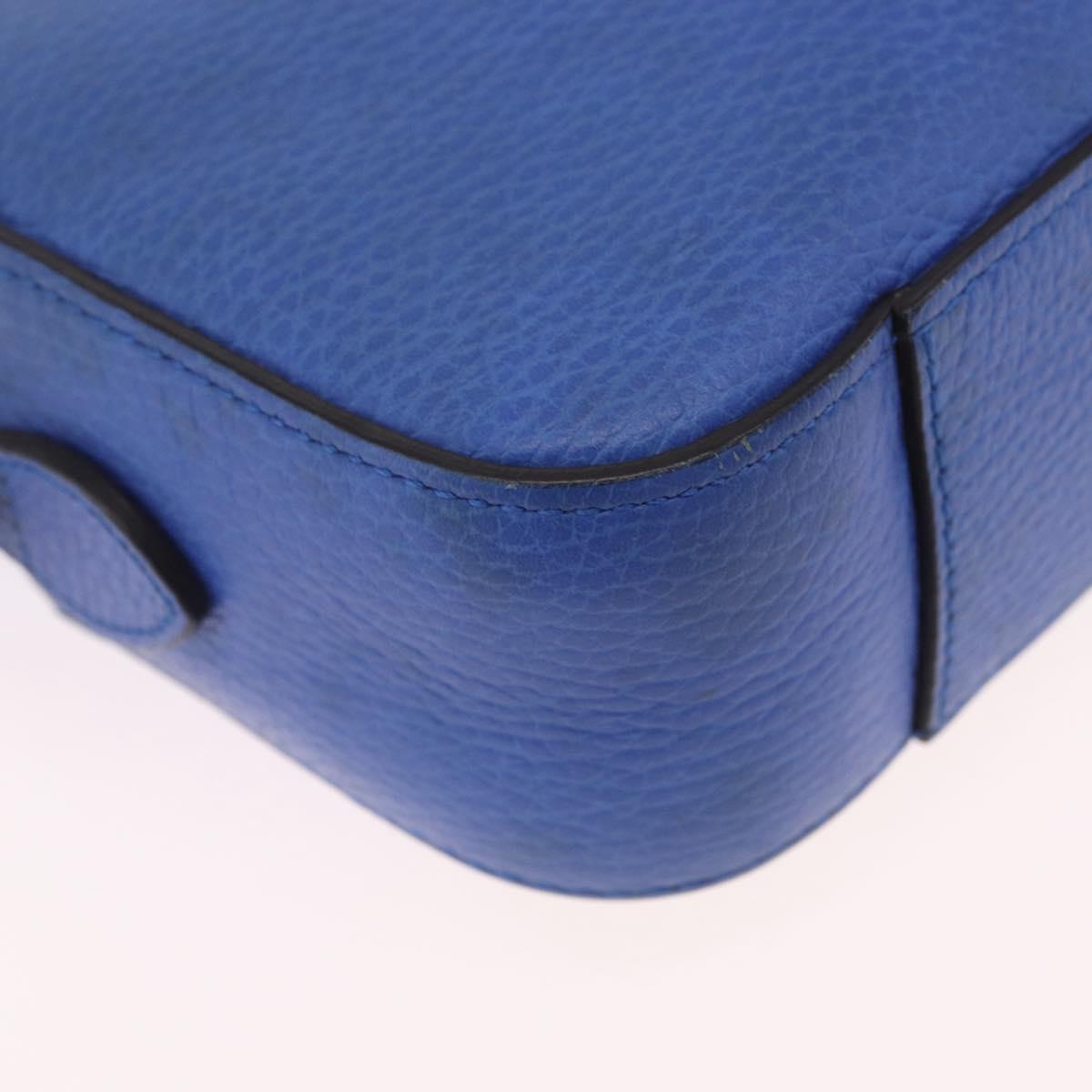 GUCCI Shoulder Bag Leather Blue Gold Auth 210234V
