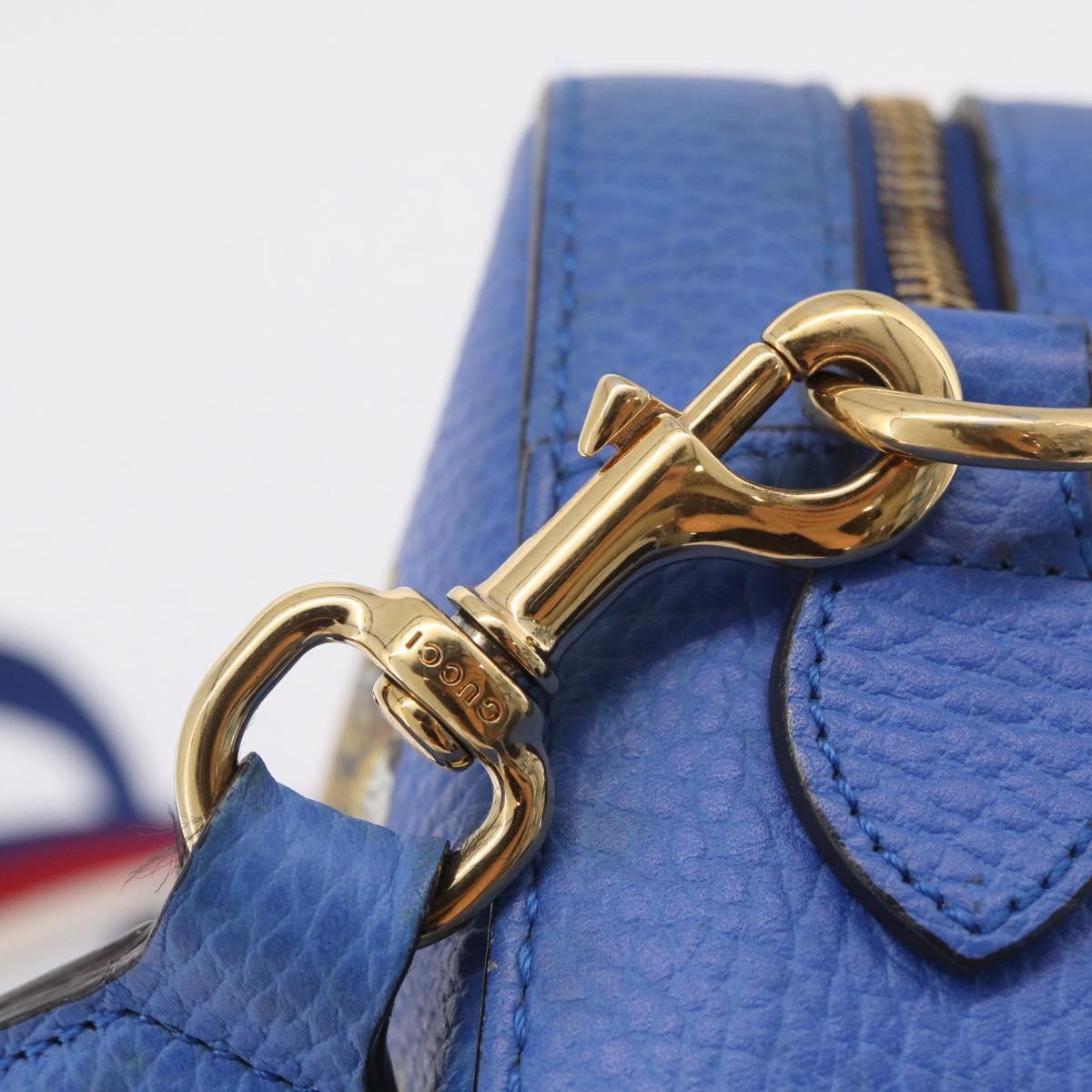 GUCCI Shoulder Bag Leather Blue Gold Auth 210234V